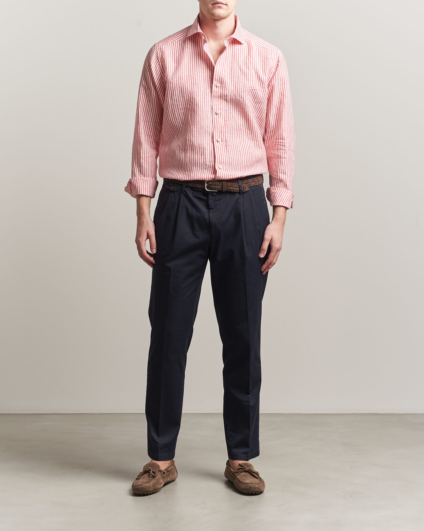 Herre | Skjorter | Eton | Casual Fit Striped Linen Shirt Red
