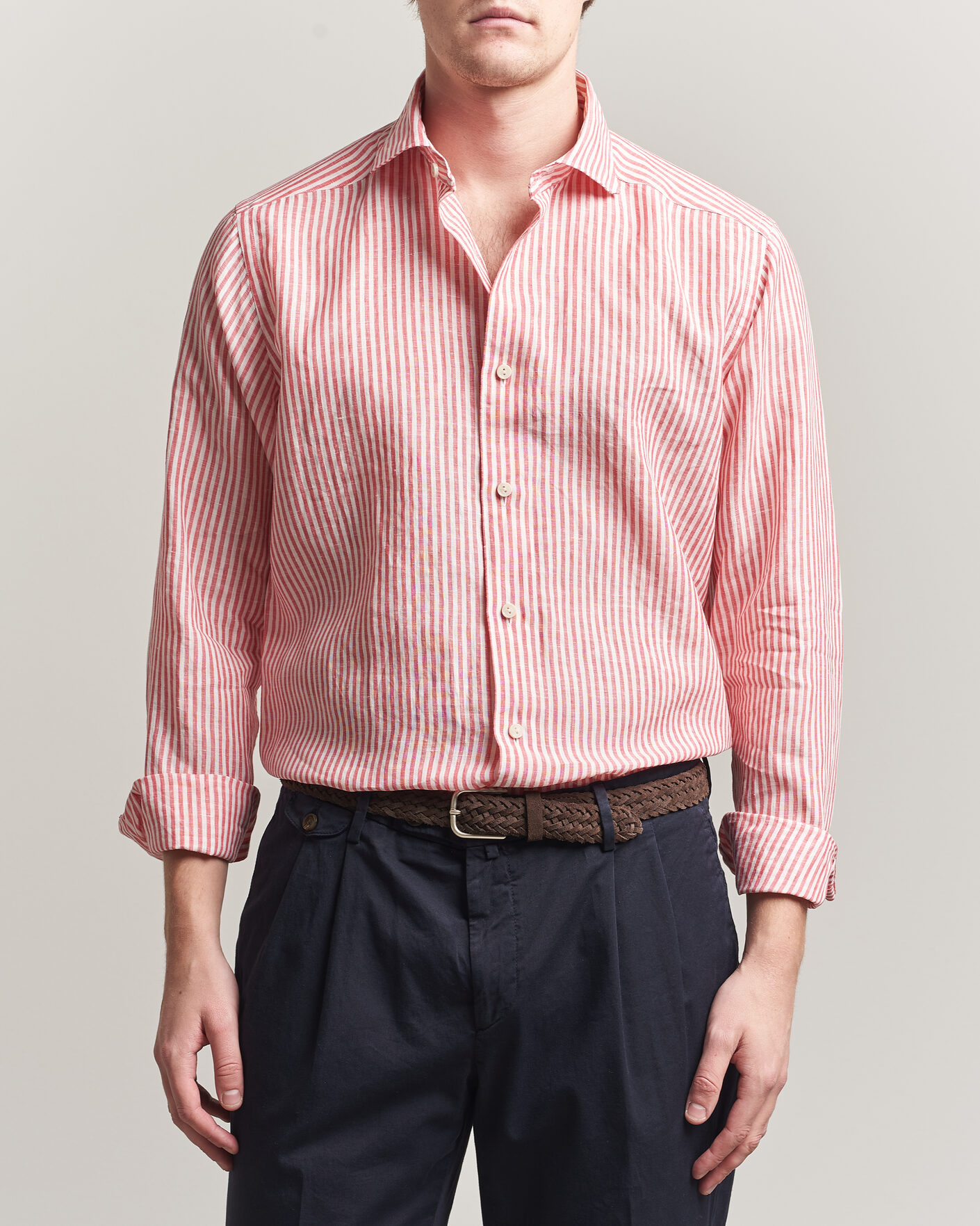 Herre | Skjorter | Eton | Casual Fit Striped Linen Shirt Red