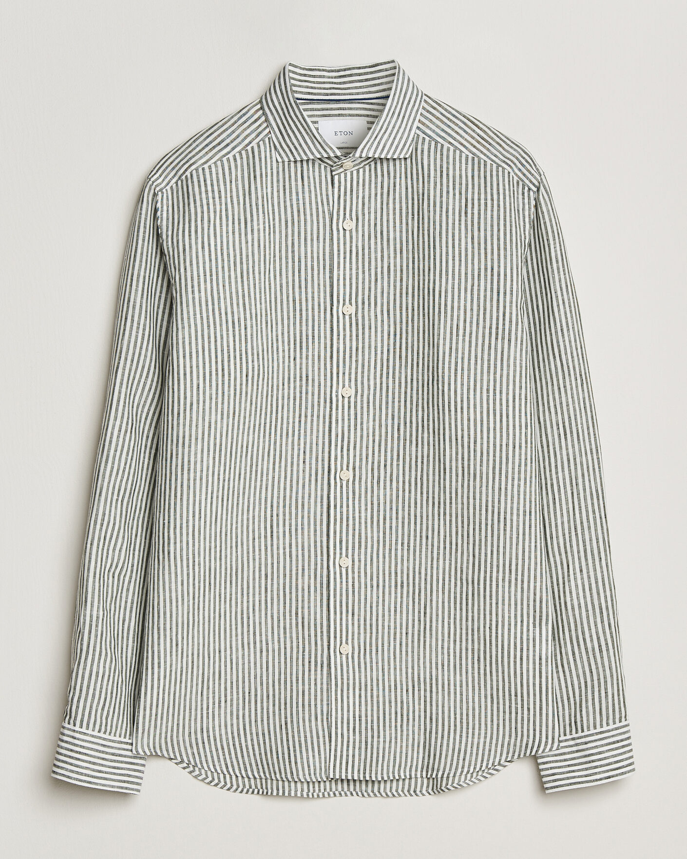 Herre | Skjorter | Eton | Casual Fit Striped Linen Shirt Dark Green