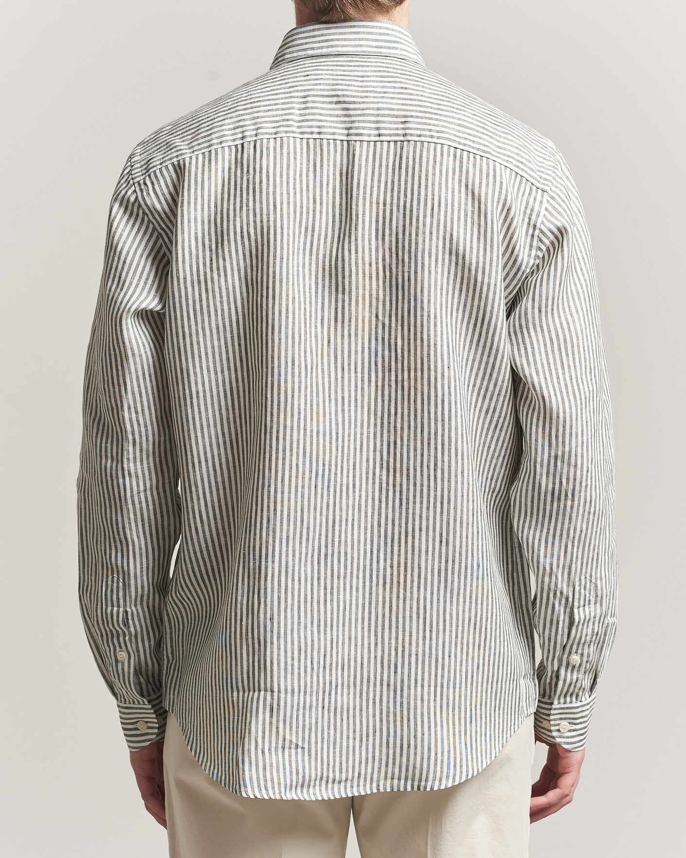 Herre | Skjorter | Eton | Casual Fit Striped Linen Shirt Dark Green