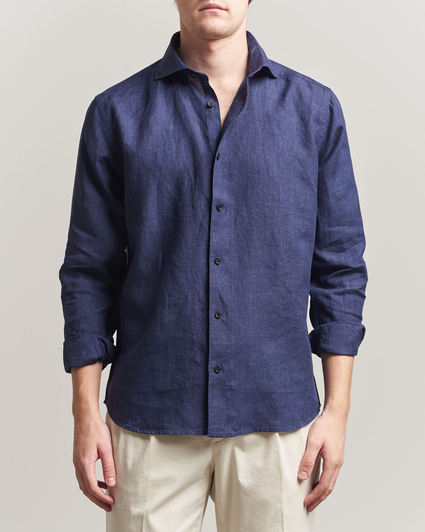 Herre | Skjorter | Eton | Casual Fit Linen Shirt Navy Blue
