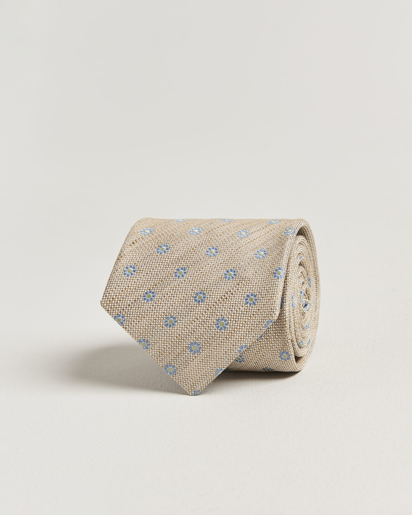Herre | Slips | Eton | Floral Linen Silk Tie Beige