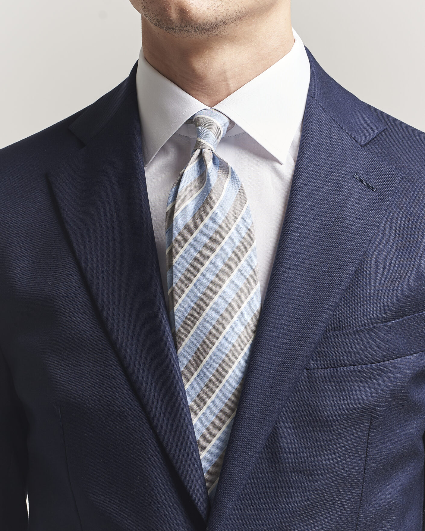 Herre | Slips | Eton | Striped Linen Silk Tie Brown/Blue