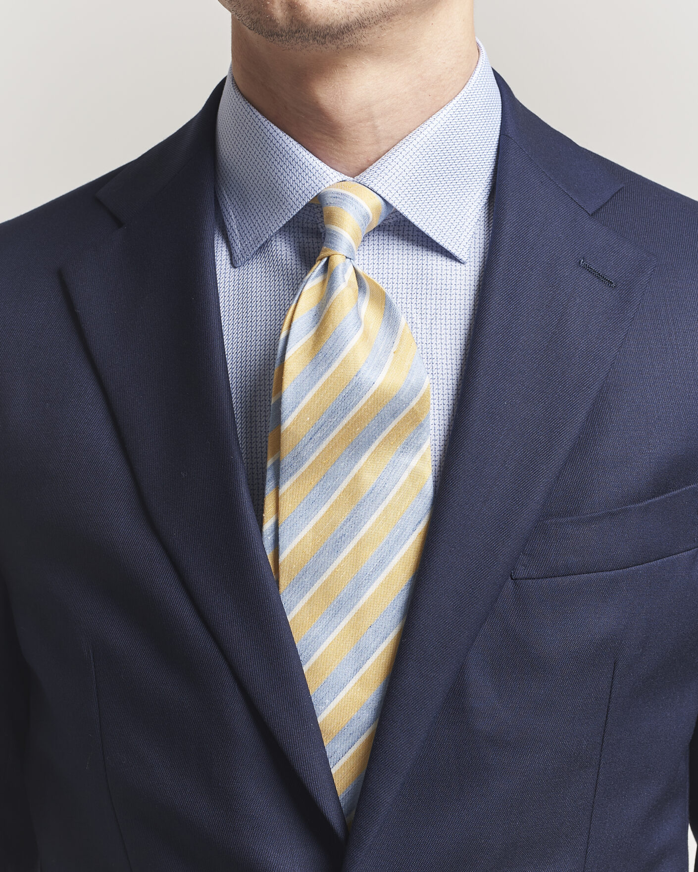 Herre | Slips | Eton | Striped Linen Silk Tie Yellow/Blue