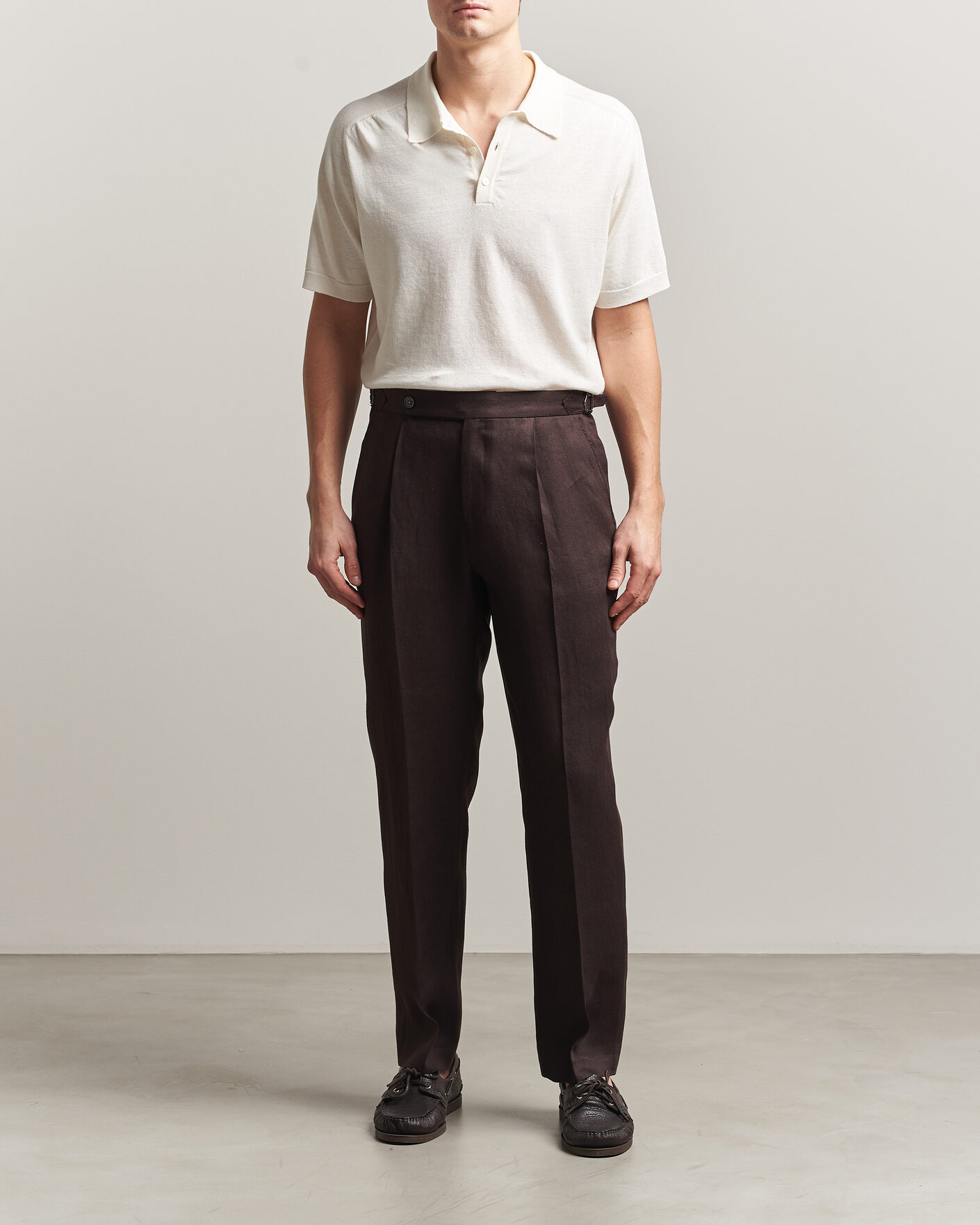 Herre | Pikéer | Eton | Cotton Linen Fine Knit Polo White
