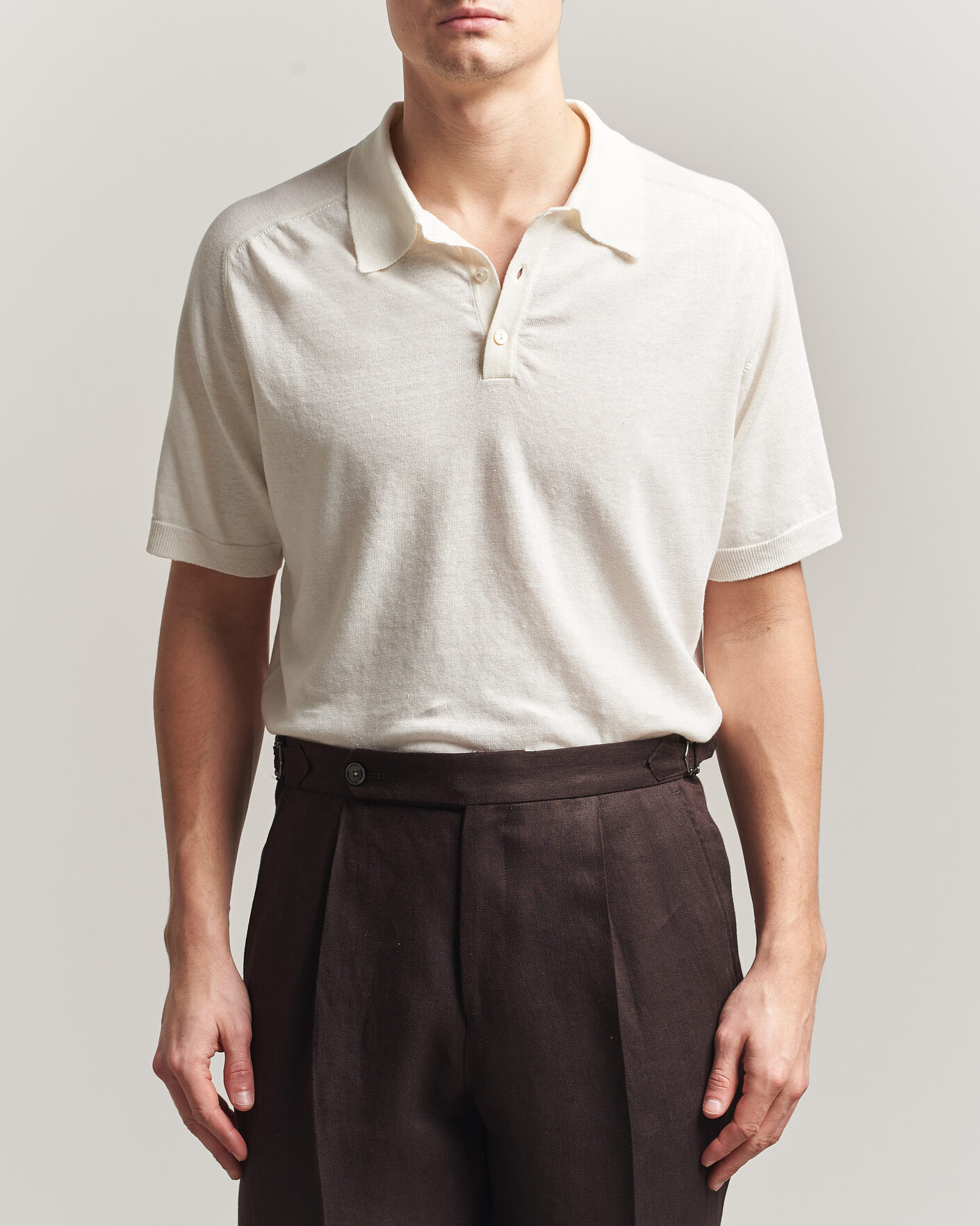Herre | Pikéer | Eton | Cotton Linen Fine Knit Polo White