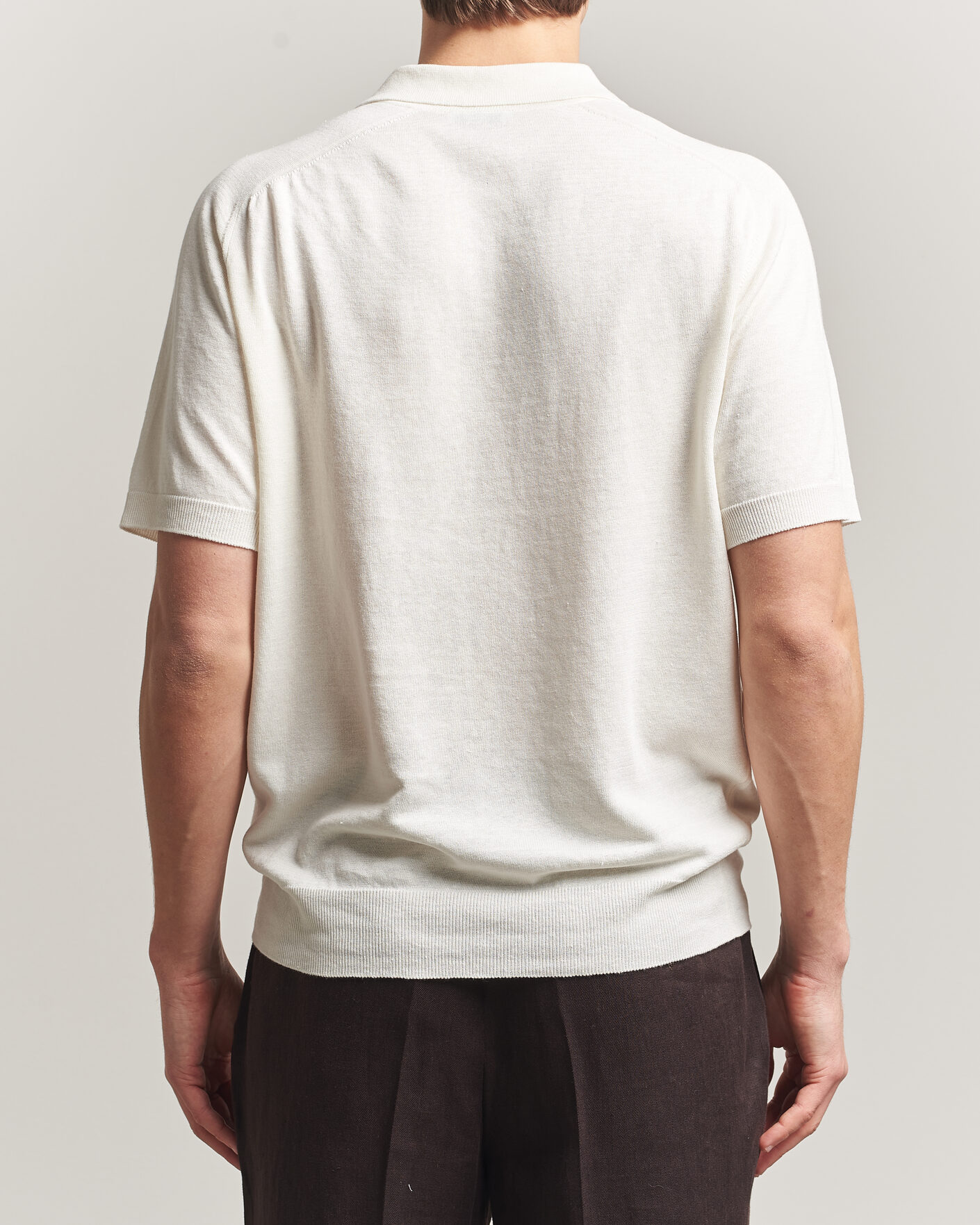 Herre | Pikéer | Eton | Cotton Linen Fine Knit Polo White
