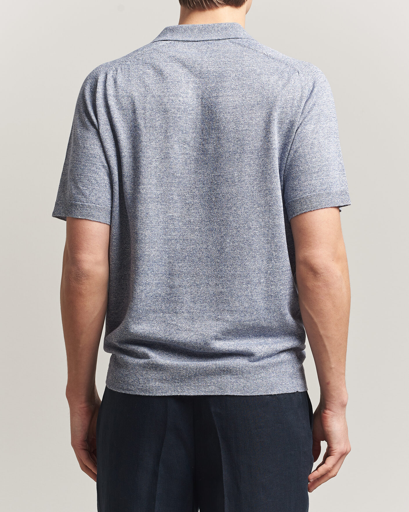 Herre | Pikéer | Eton | Cotton Linen Fine Knit Polo Blue