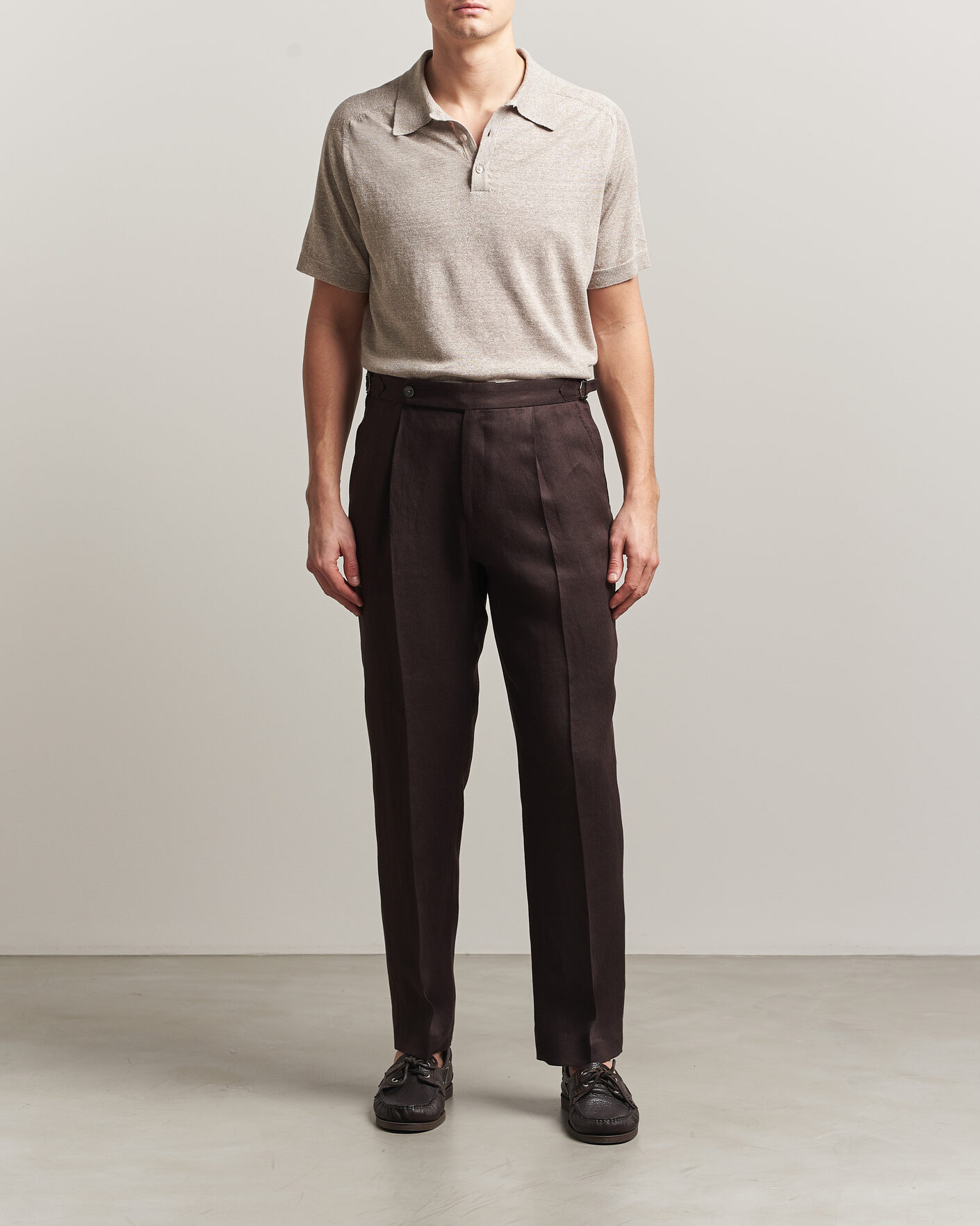 Herre | Pikéer | Eton | Cotton Linen Fine Knit Polo Beige