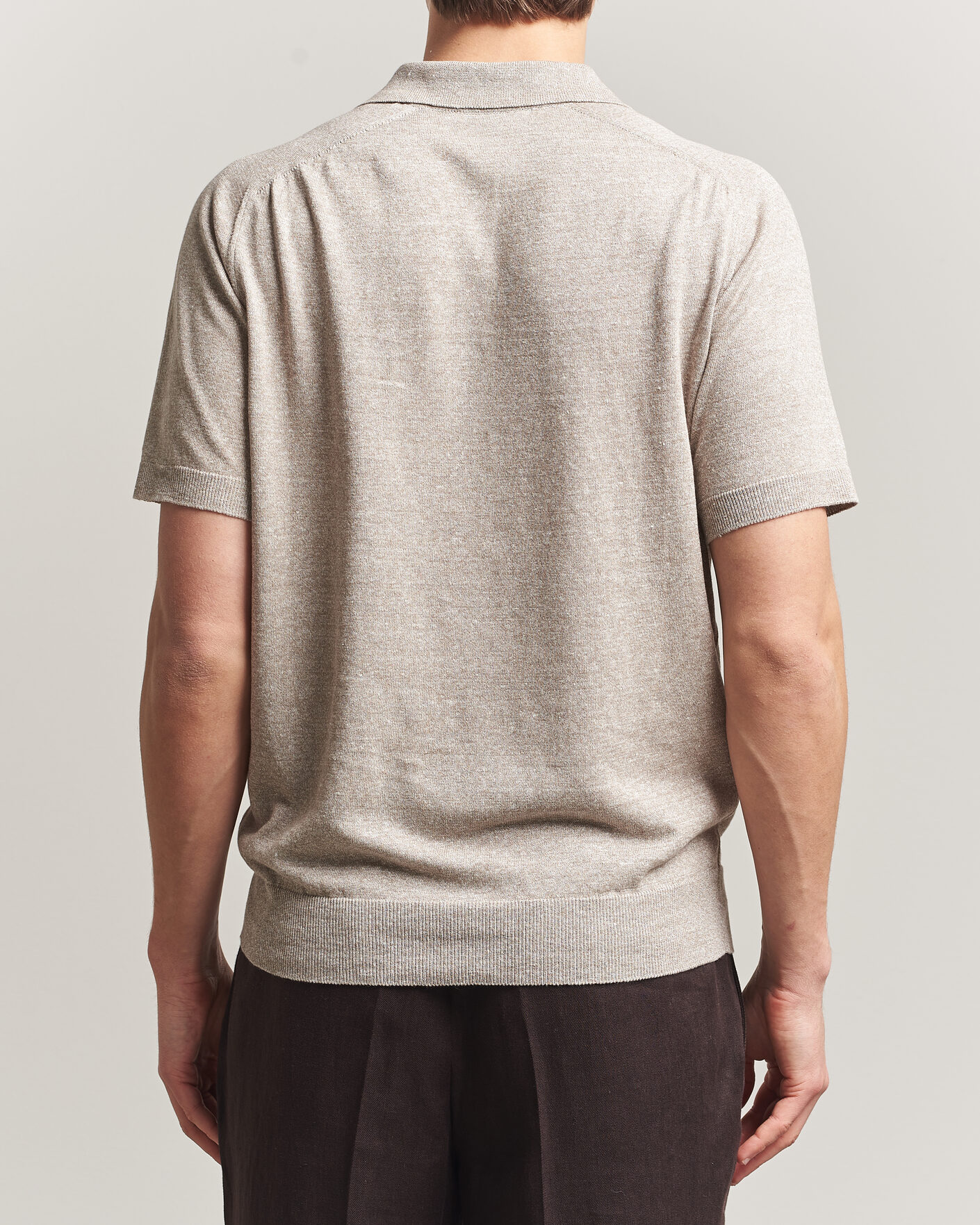 Herre | Pikéer | Eton | Cotton Linen Fine Knit Polo Beige