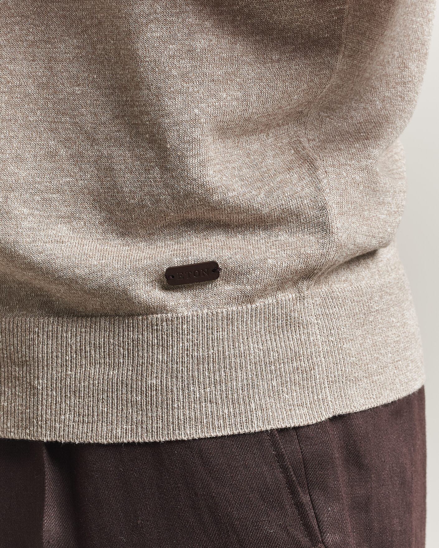 Herre | Pikéer | Eton | Cotton Linen Fine Knit Polo Beige
