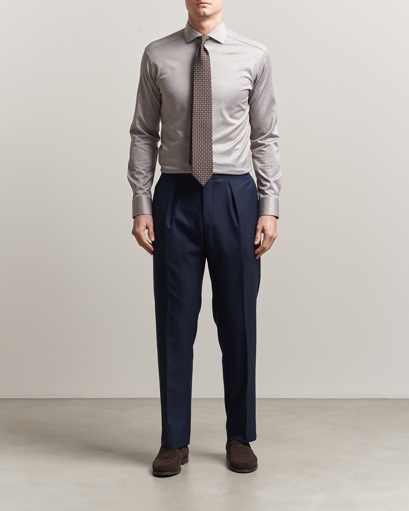 Herre | Skjorter | Eton | Filo di Scozia Knitted Shirt Brown