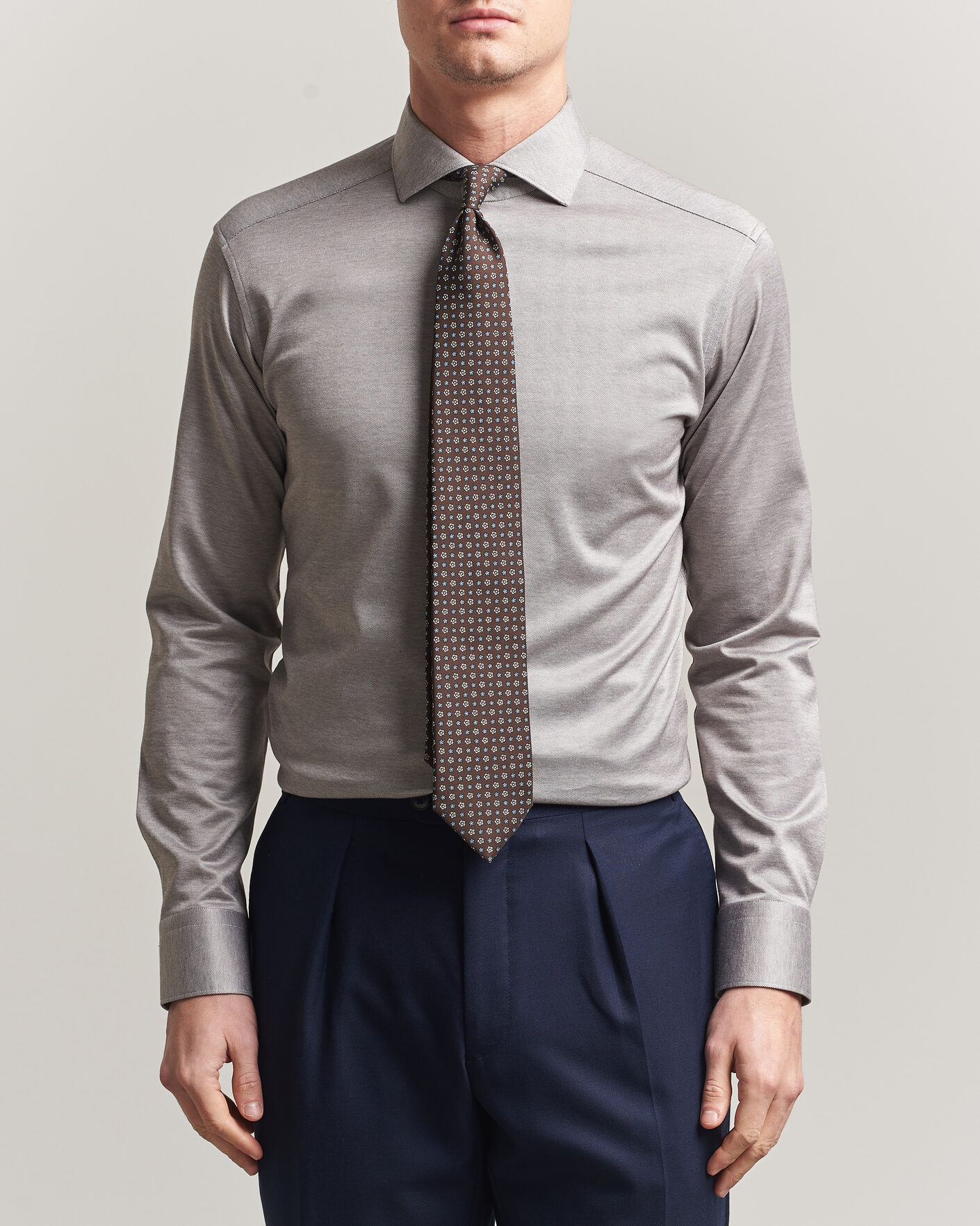 Herre | Skjorter | Eton | Filo di Scozia Knitted Shirt Brown