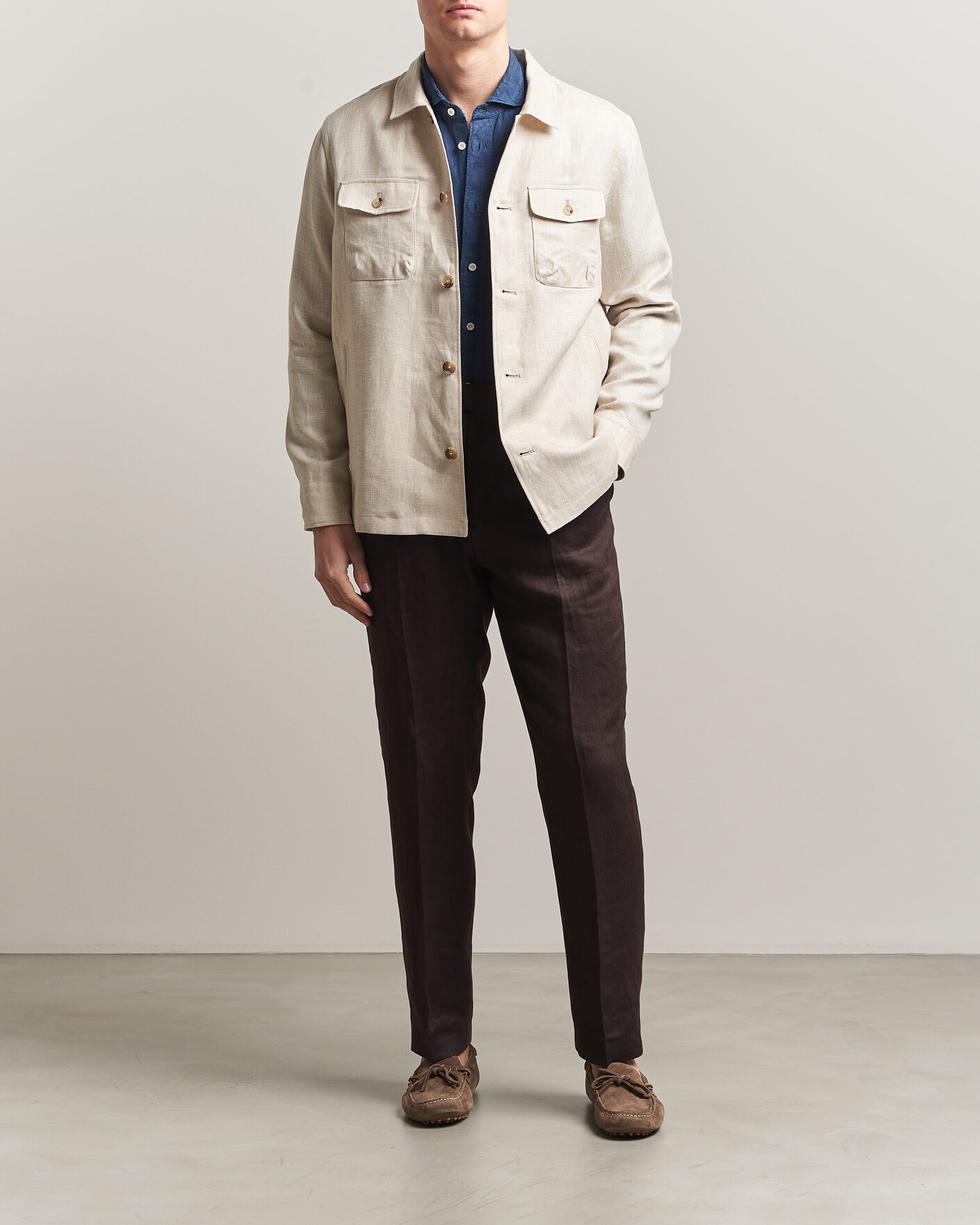 Herre | Jakker | Eton | Four Pocket Linen Lyocell Shirt Jacket Off White