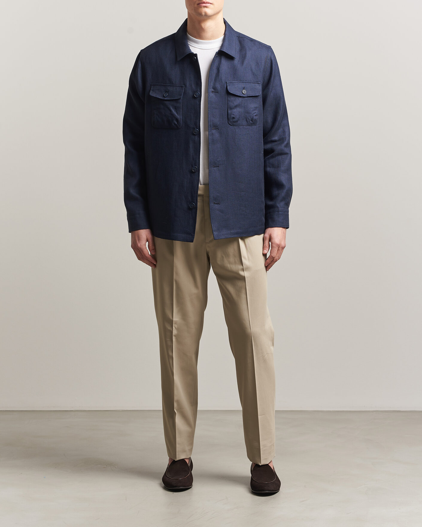 Herre | Jakker | Eton | Four Pocket Linen Lyocell Shirt Jacket Navy Blue