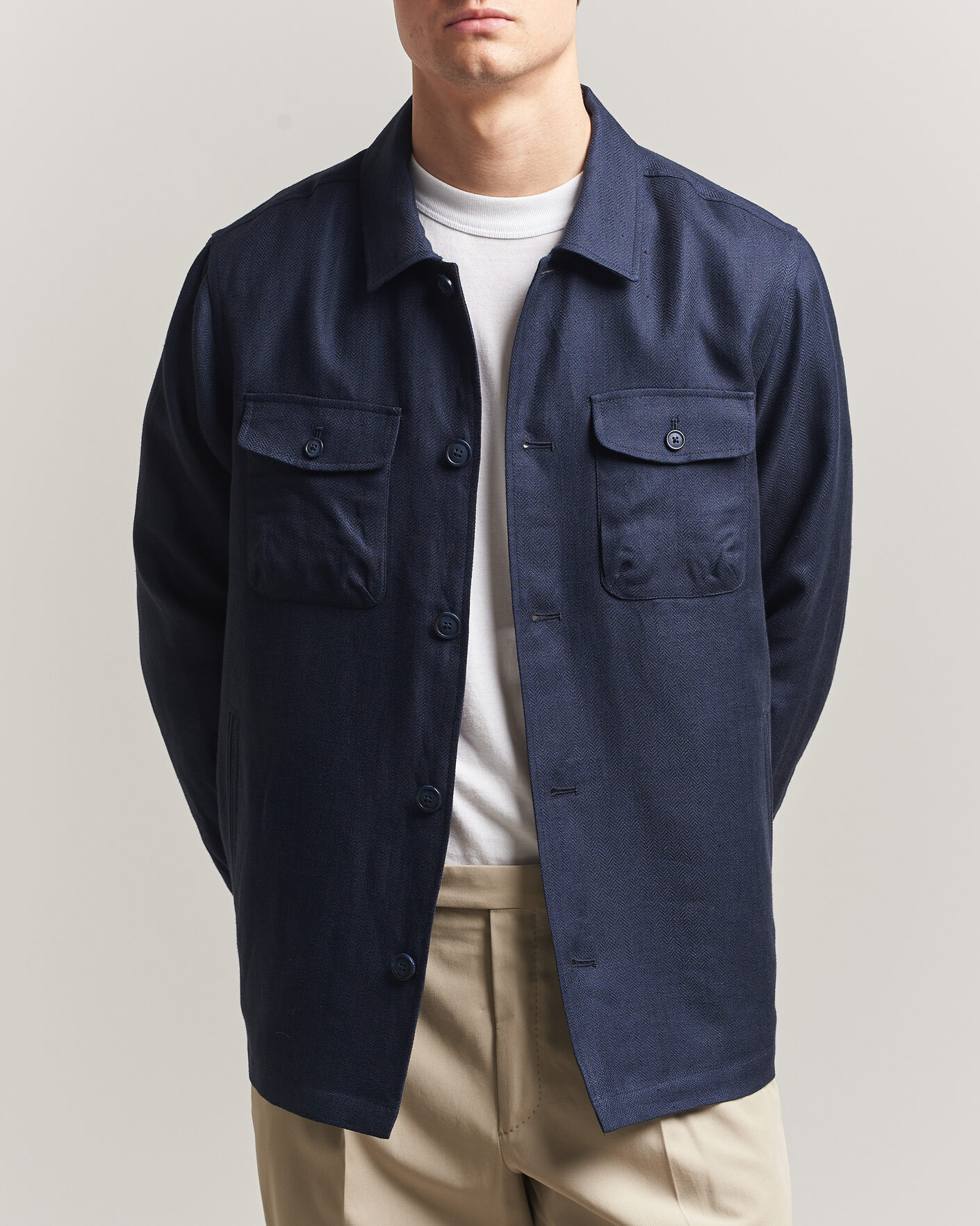Herre | Jakker | Eton | Four Pocket Linen Lyocell Shirt Jacket Navy Blue
