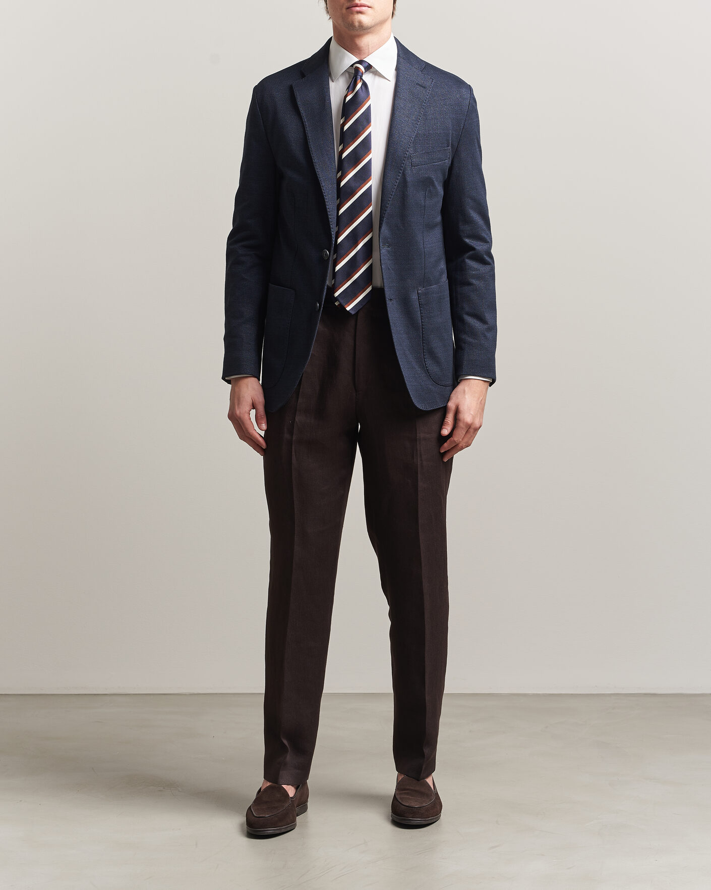 Herre | Dressjakker | Eton | Linen Jersey Herringbone Blazer Navy Blue