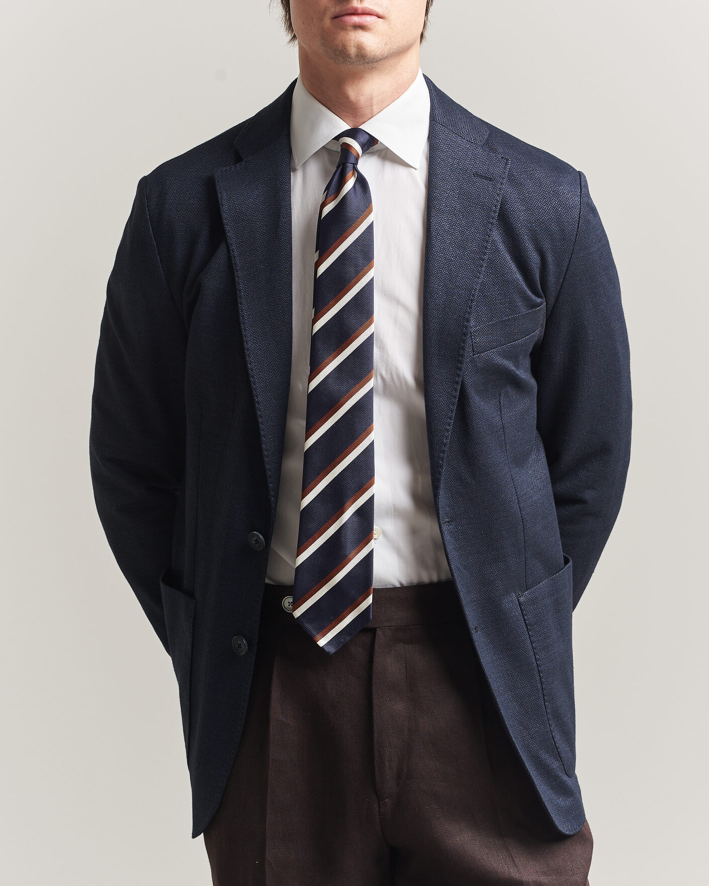 Herre | Dressjakker | Eton | Linen Jersey Herringbone Blazer Navy Blue
