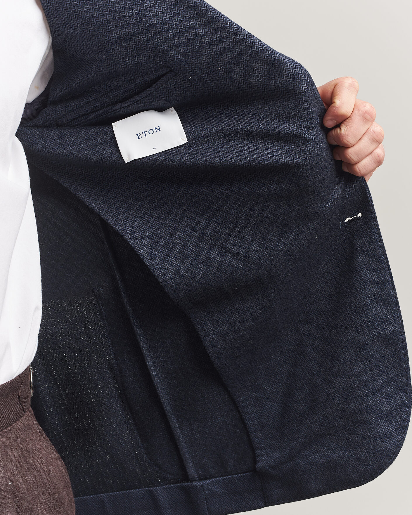 Herre | Dressjakker | Eton | Linen Jersey Herringbone Blazer Navy Blue