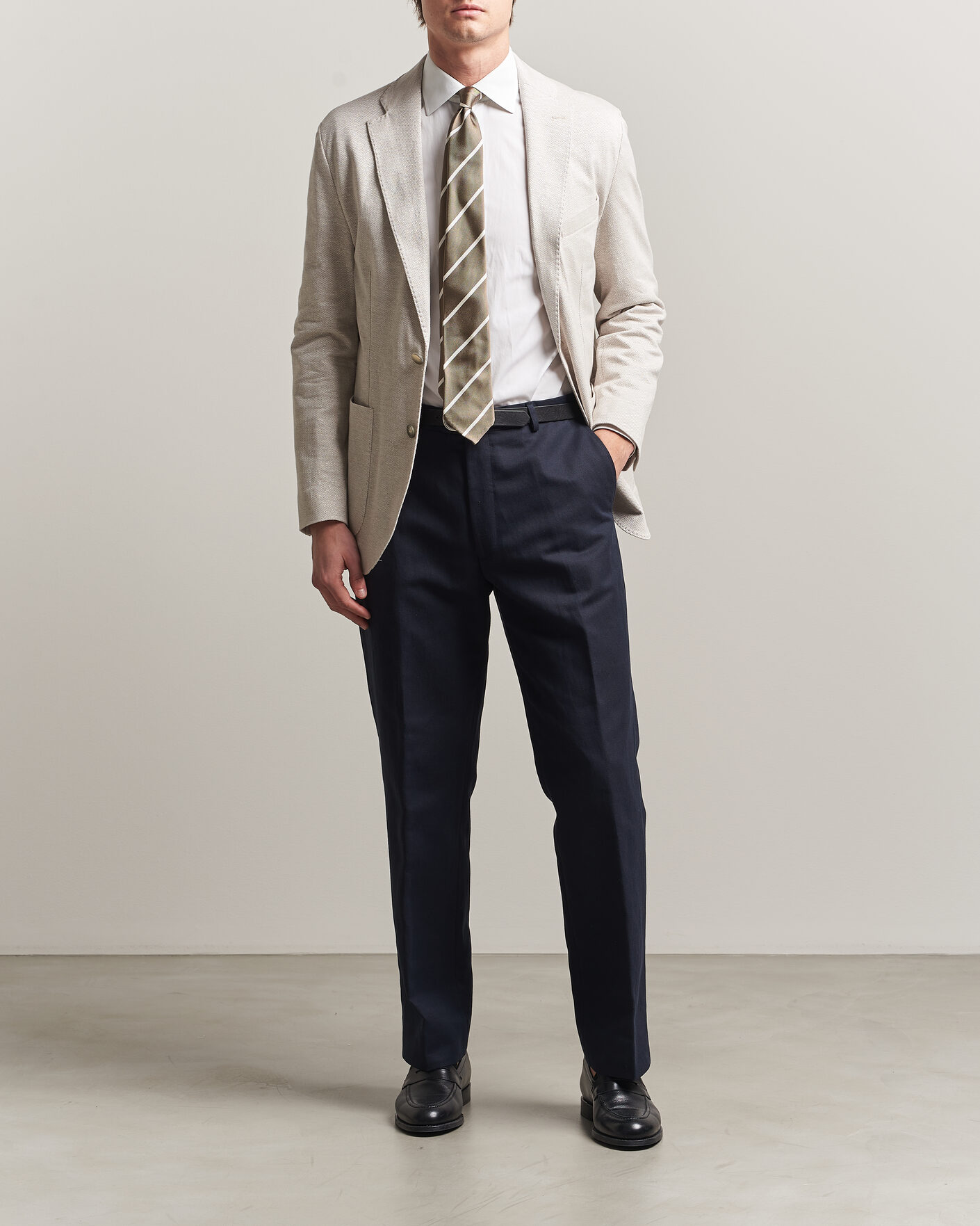 Herre | Dressjakker | Eton | Linen Jersey Herringbone Blazer Beige