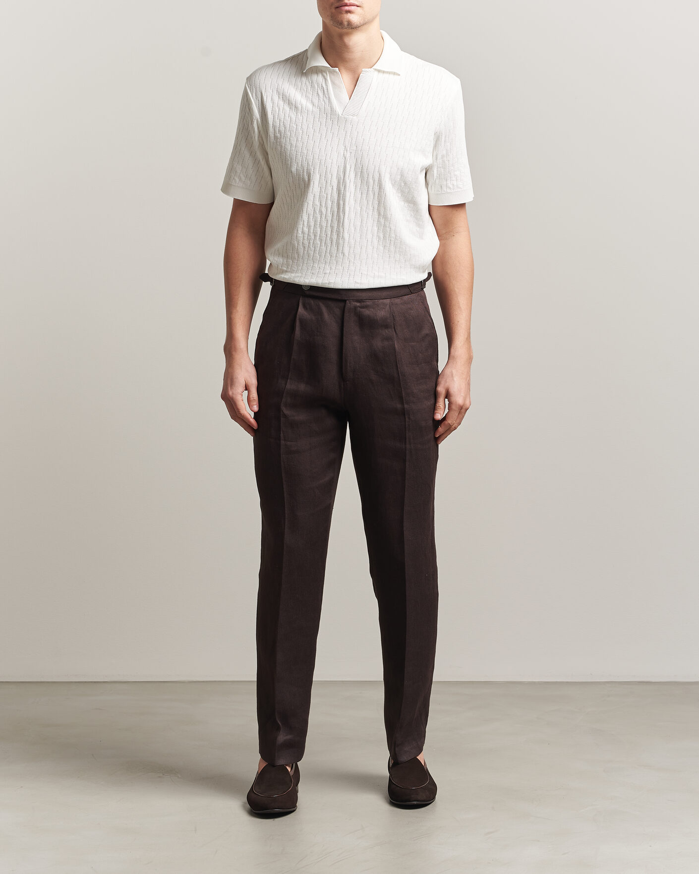Herre | Pikéer | Eton | Open Collar Jacquard Polo Off White
