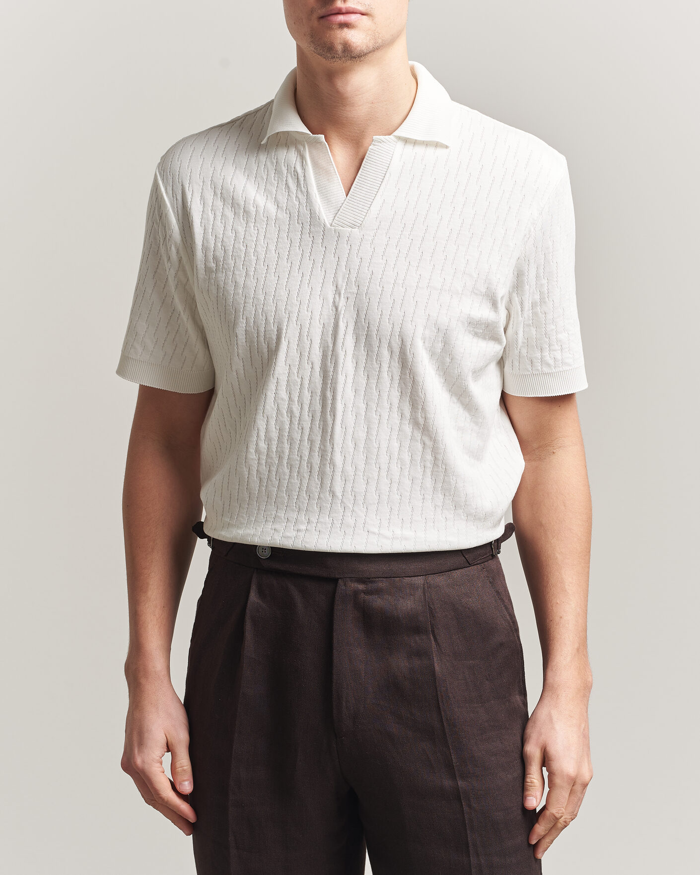 Herre | Pikéer | Eton | Open Collar Jacquard Polo Off White