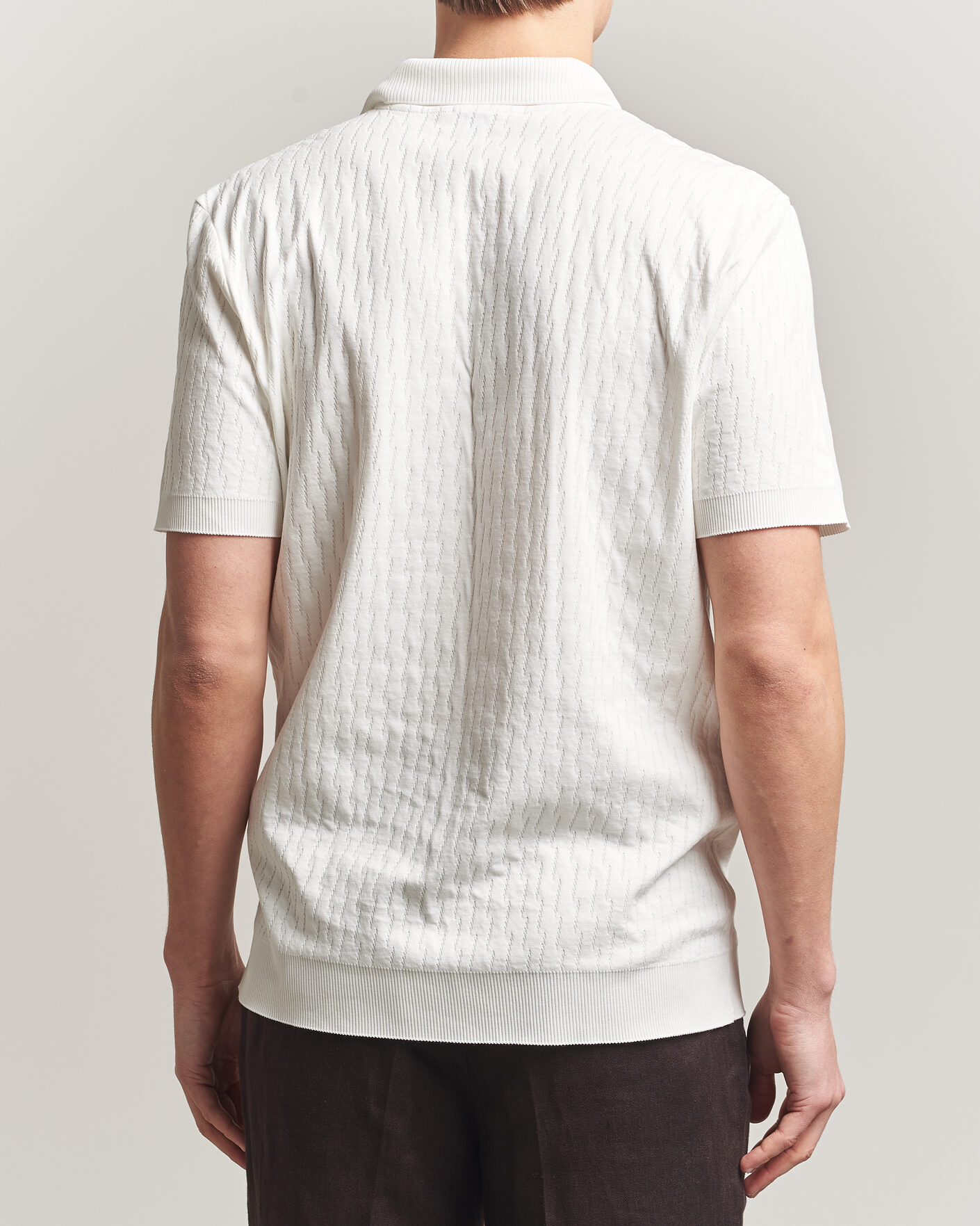 Herre | Pikéer | Eton | Open Collar Jacquard Polo Off White
