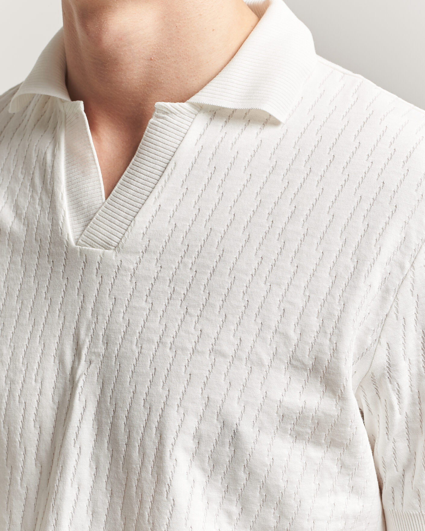 Herre | Pikéer | Eton | Open Collar Jacquard Polo Off White