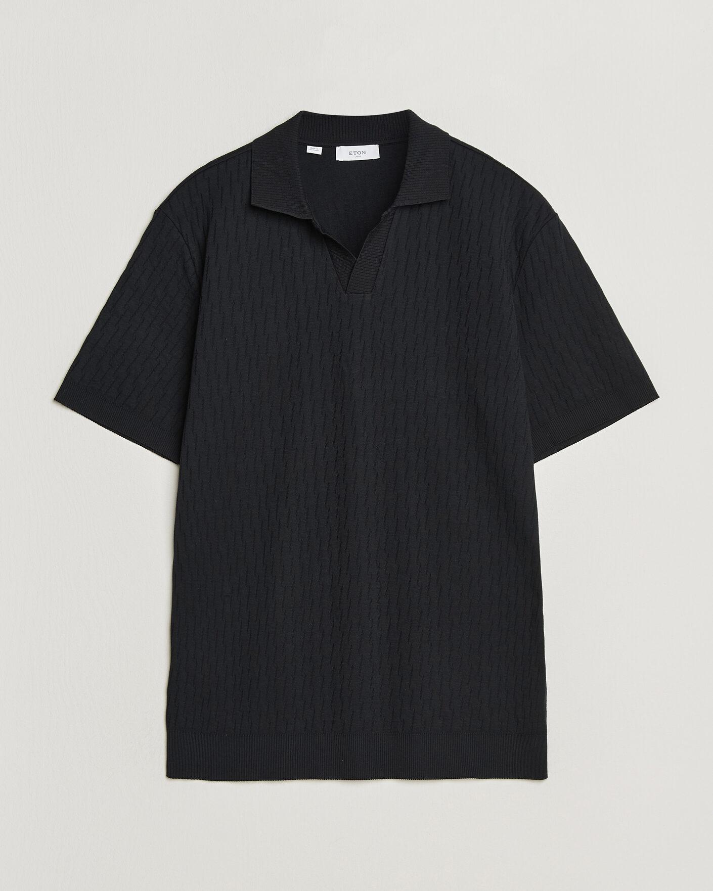 Herre | Pikéer | Eton | Open Collar Jacquard Polo Black