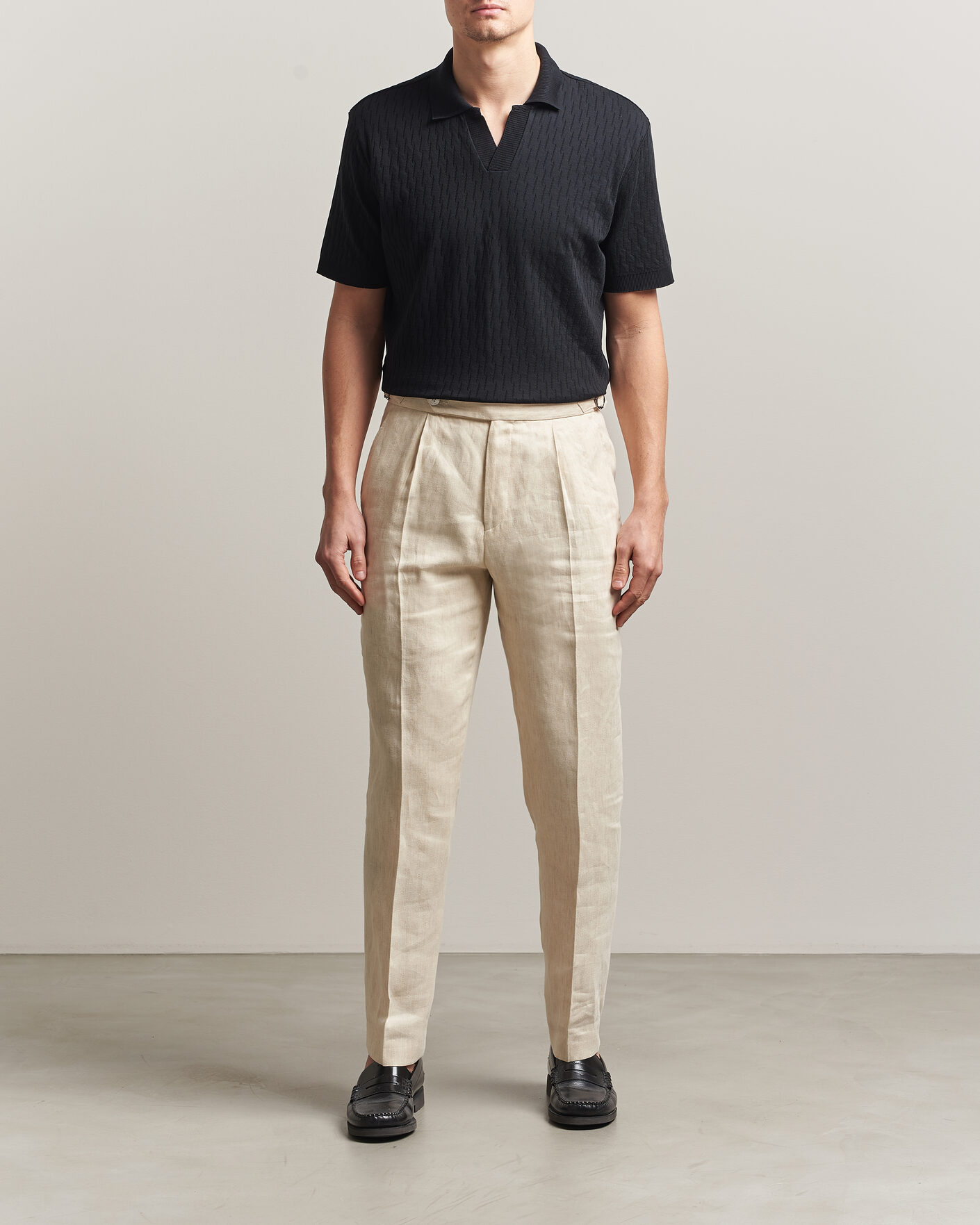 Herre | Pikéer | Eton | Open Collar Jacquard Polo Black