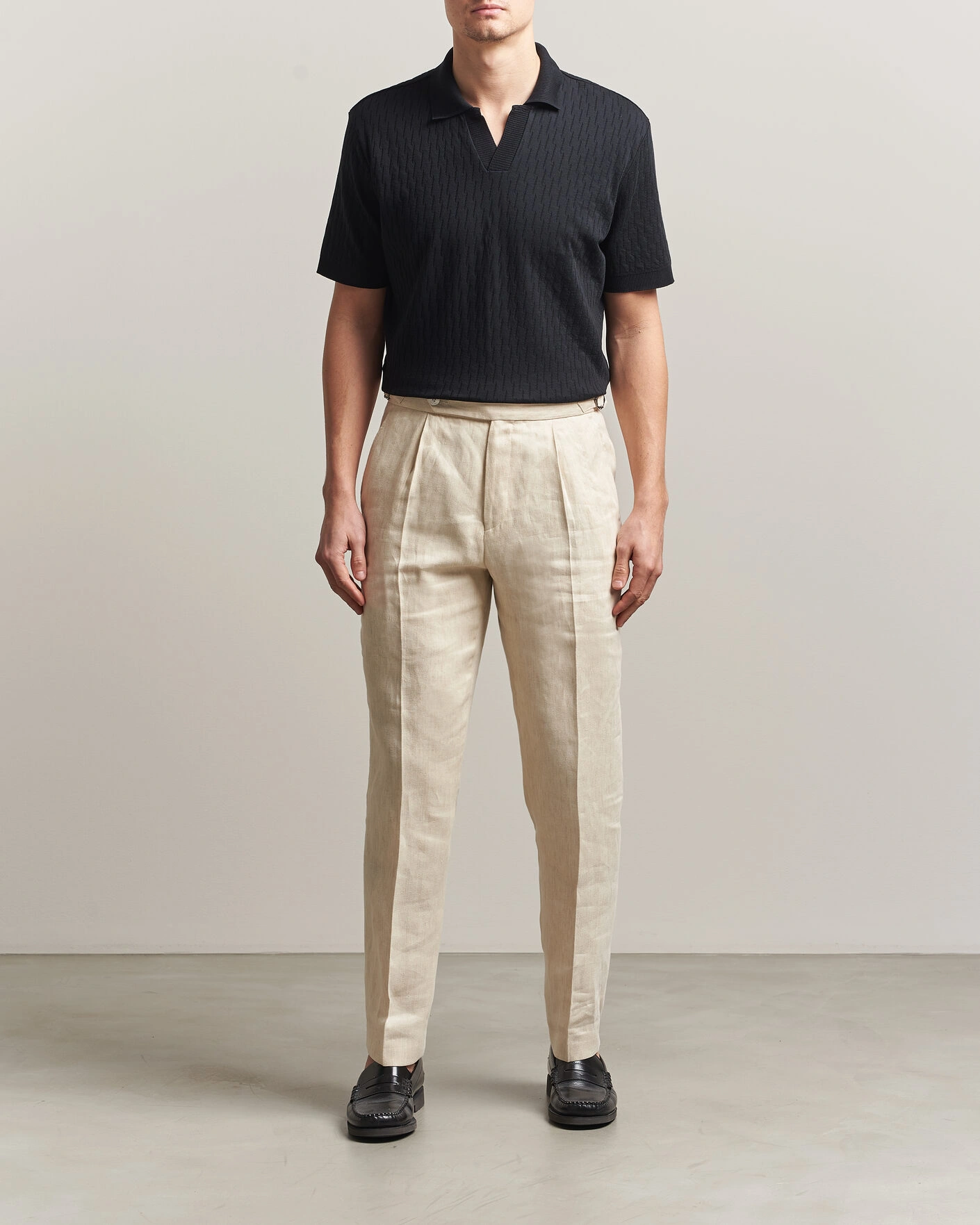 Herre | Pikéer | Eton | Open Collar Jacquard Polo Black