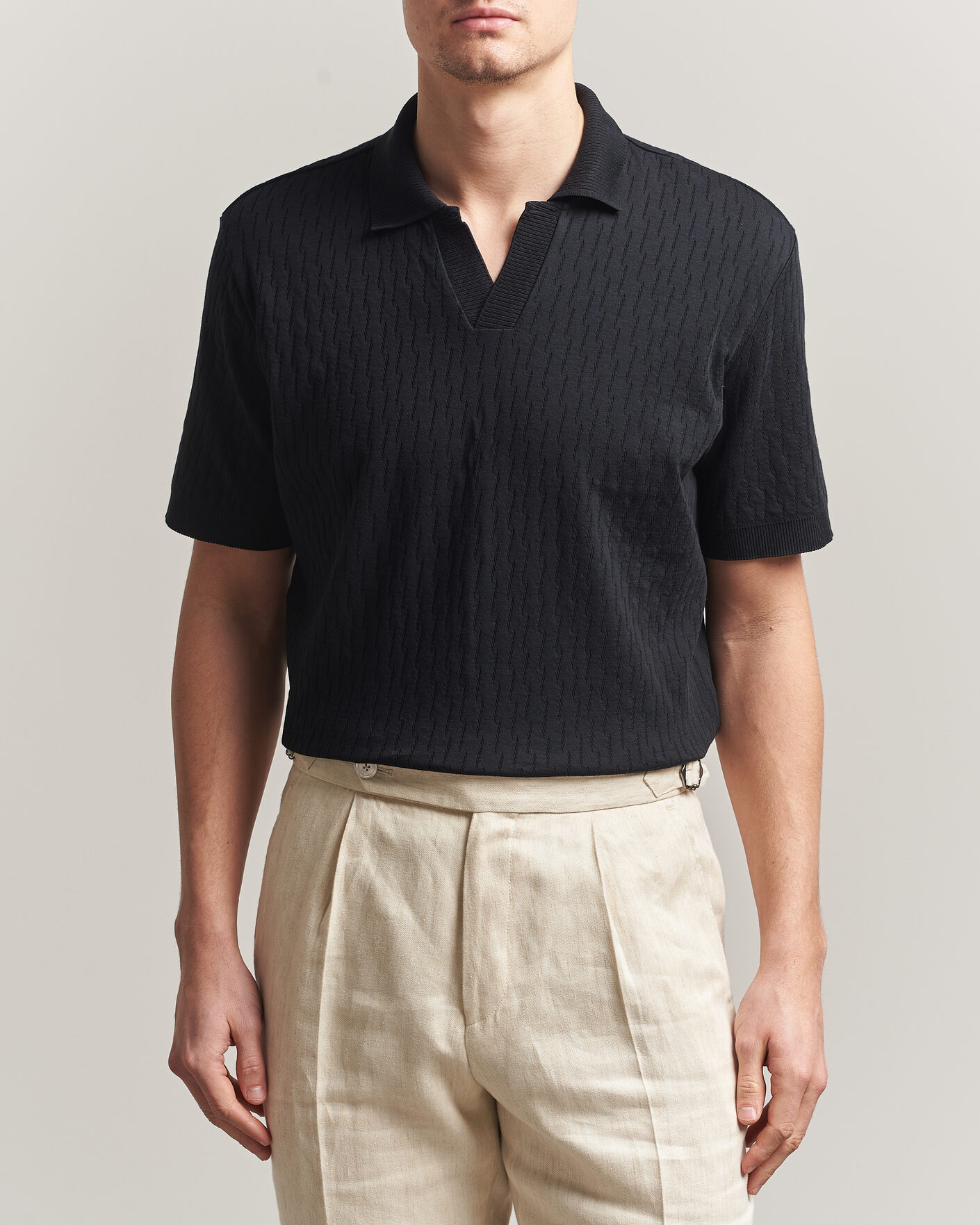 Herre | Pikéer | Eton | Open Collar Jacquard Polo Black