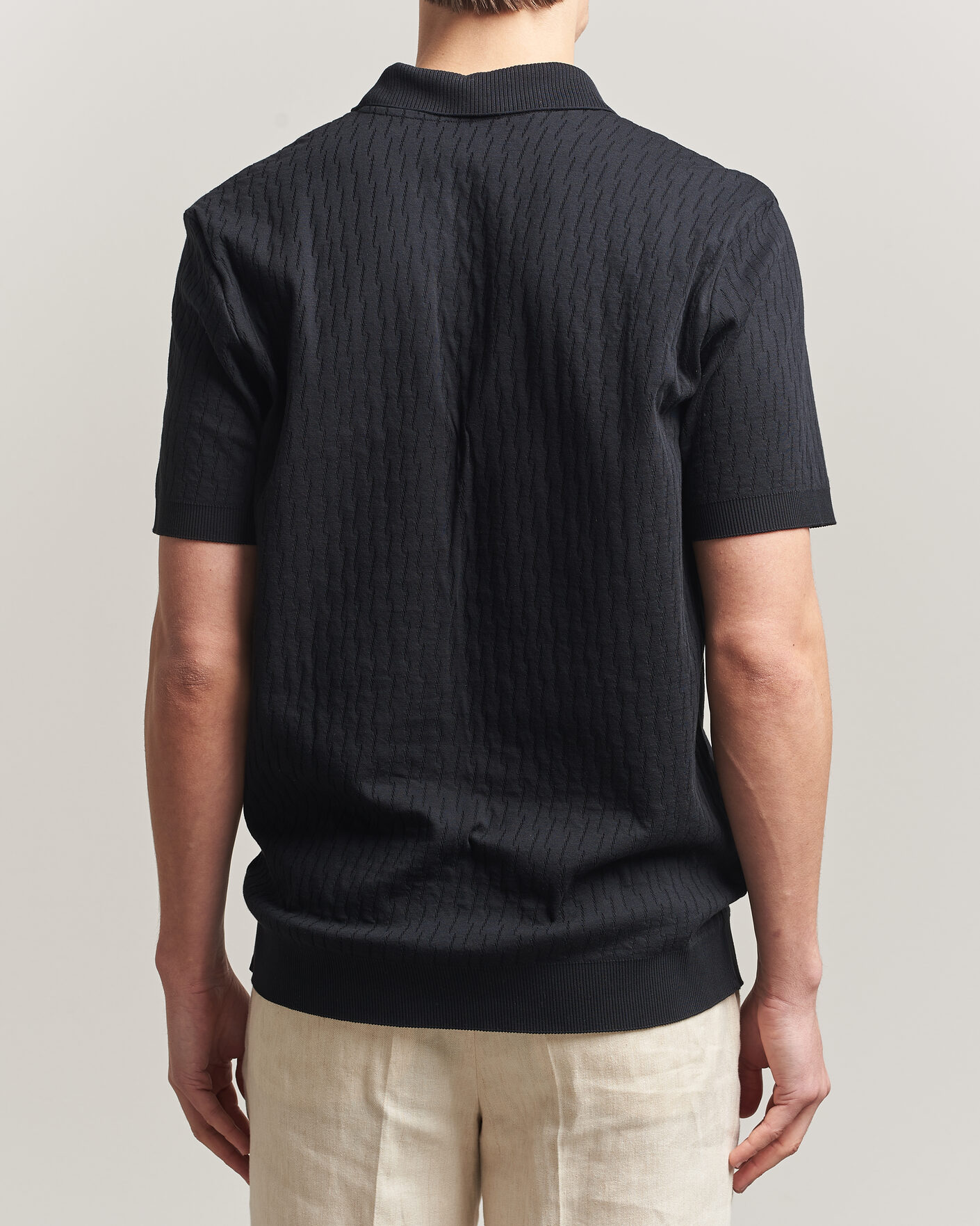 Herre | Pikéer | Eton | Open Collar Jacquard Polo Black