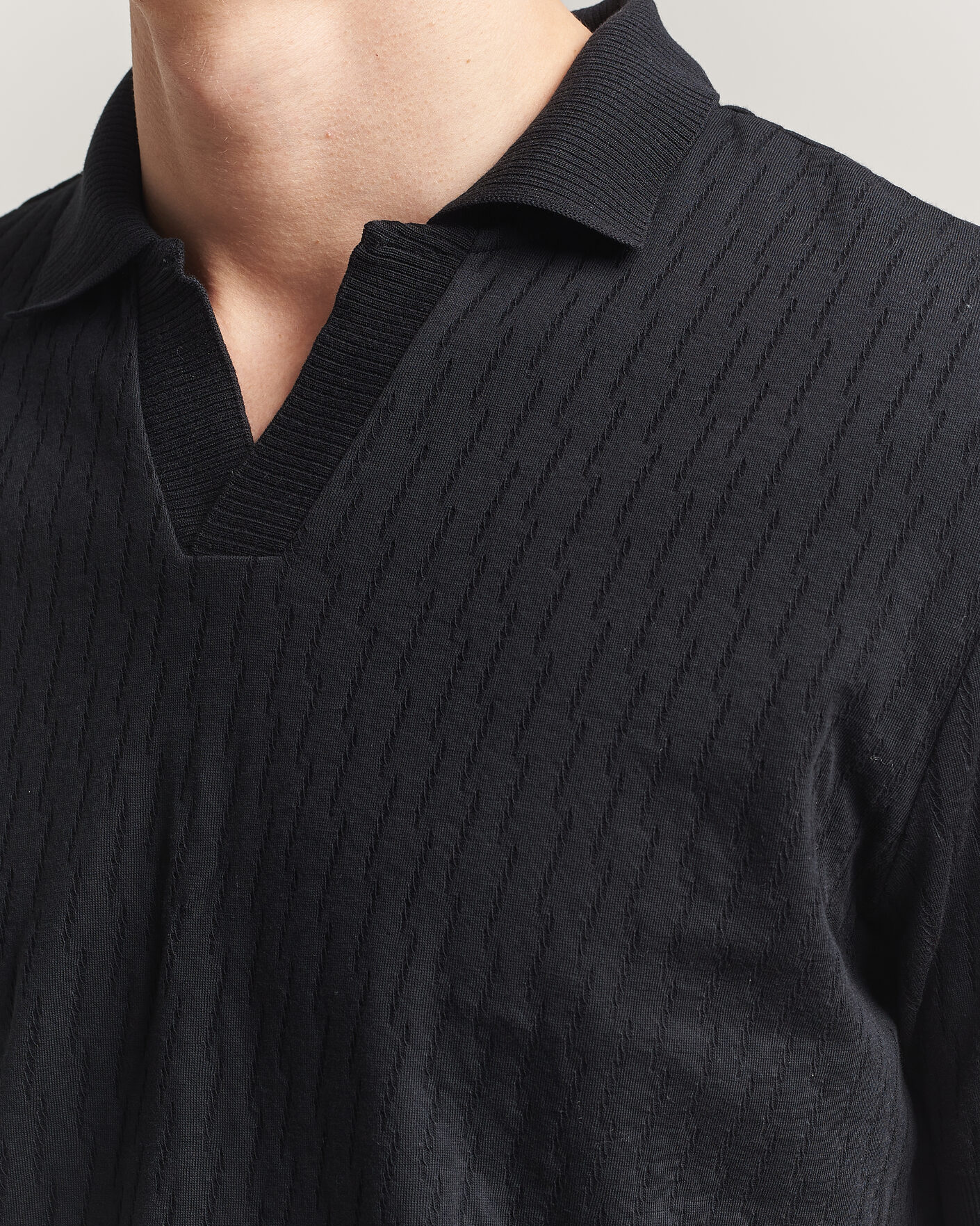 Herre | Pikéer | Eton | Open Collar Jacquard Polo Black
