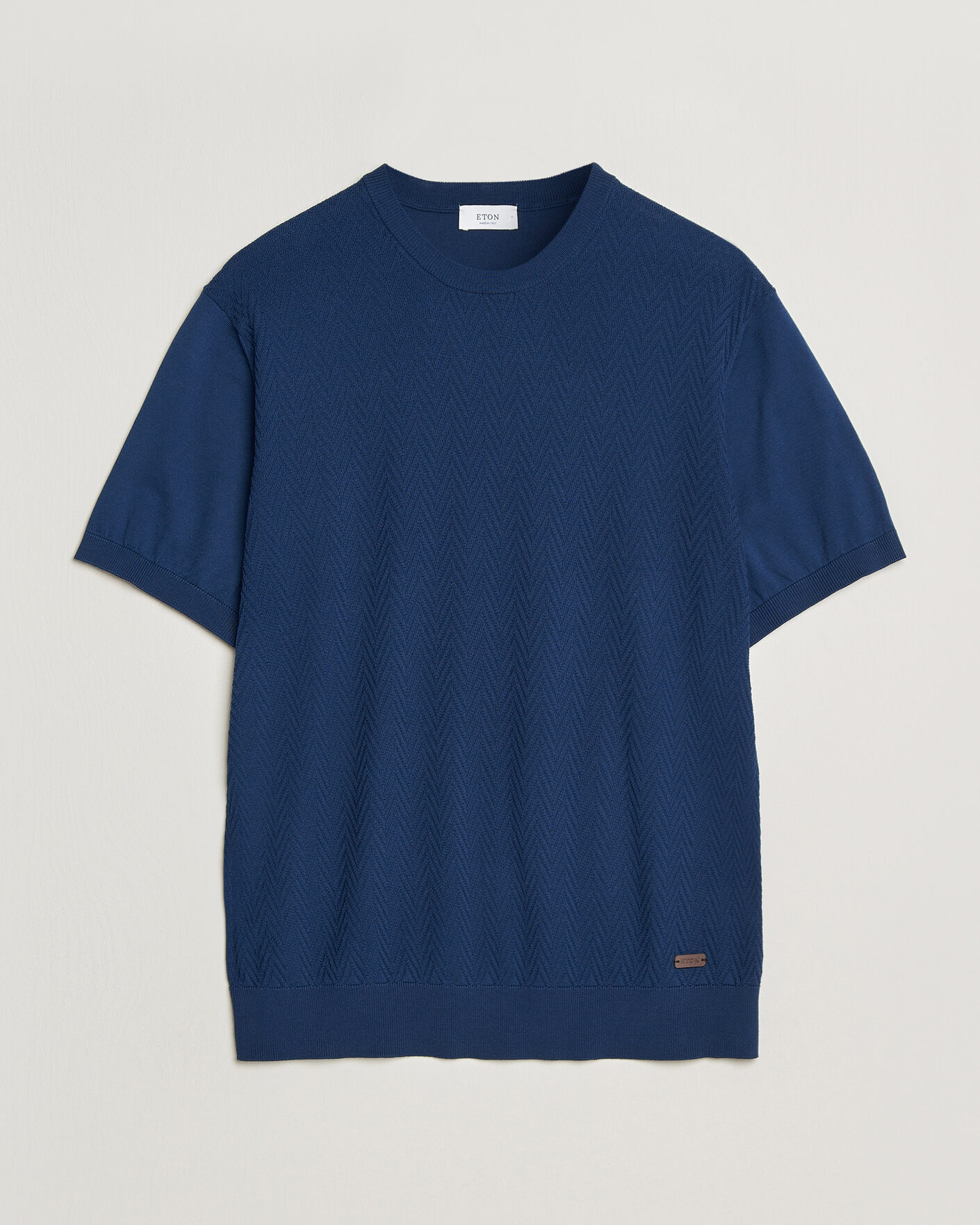 Herre | T-Shirts | Eton | Cotton Knitted Crew Neck T-Shirt Navy Blue