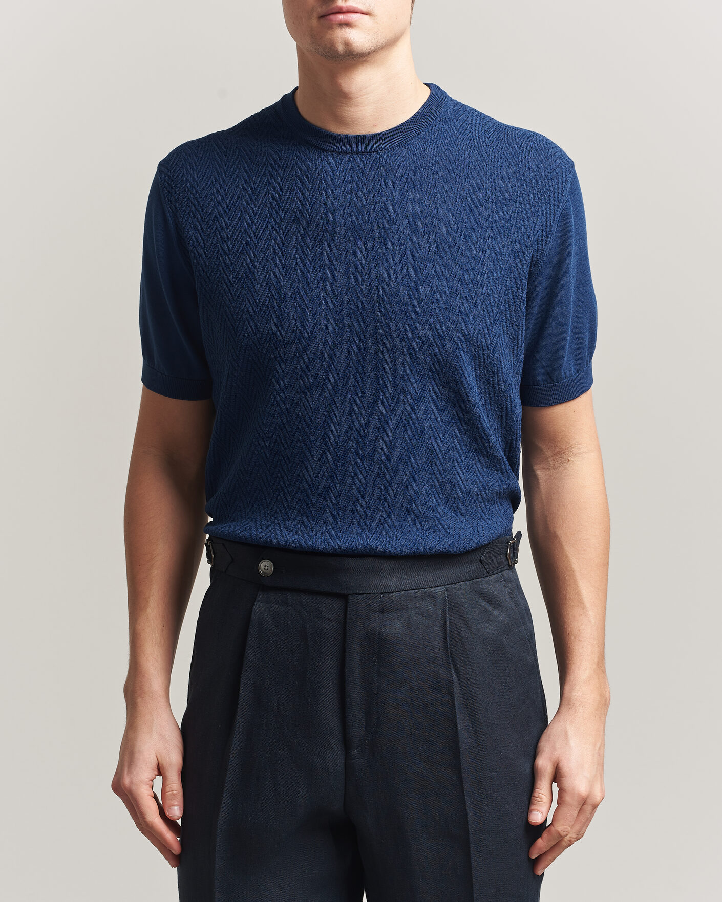Herre | T-Shirts | Eton | Cotton Knitted Crew Neck T-Shirt Navy Blue