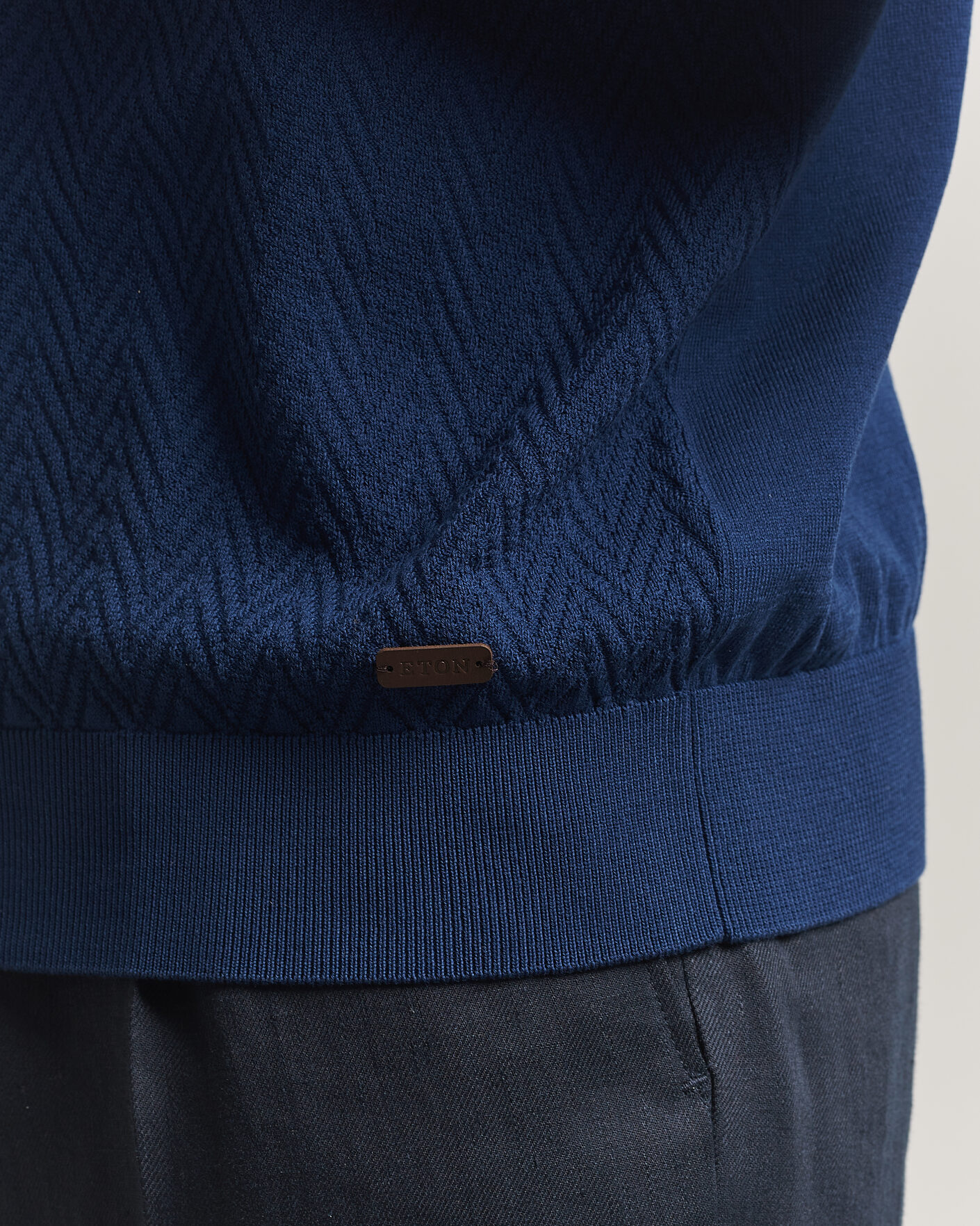 Herre | T-Shirts | Eton | Cotton Knitted Crew Neck T-Shirt Navy Blue