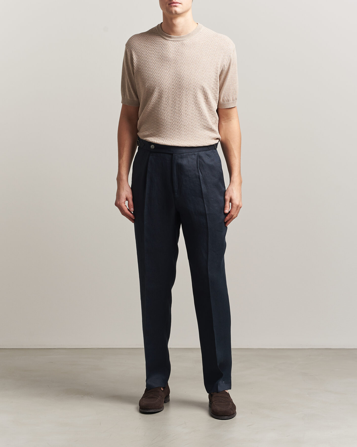 Herre | T-Shirts | Eton | Cotton Knitted Crew Neck T-Shirt Beige