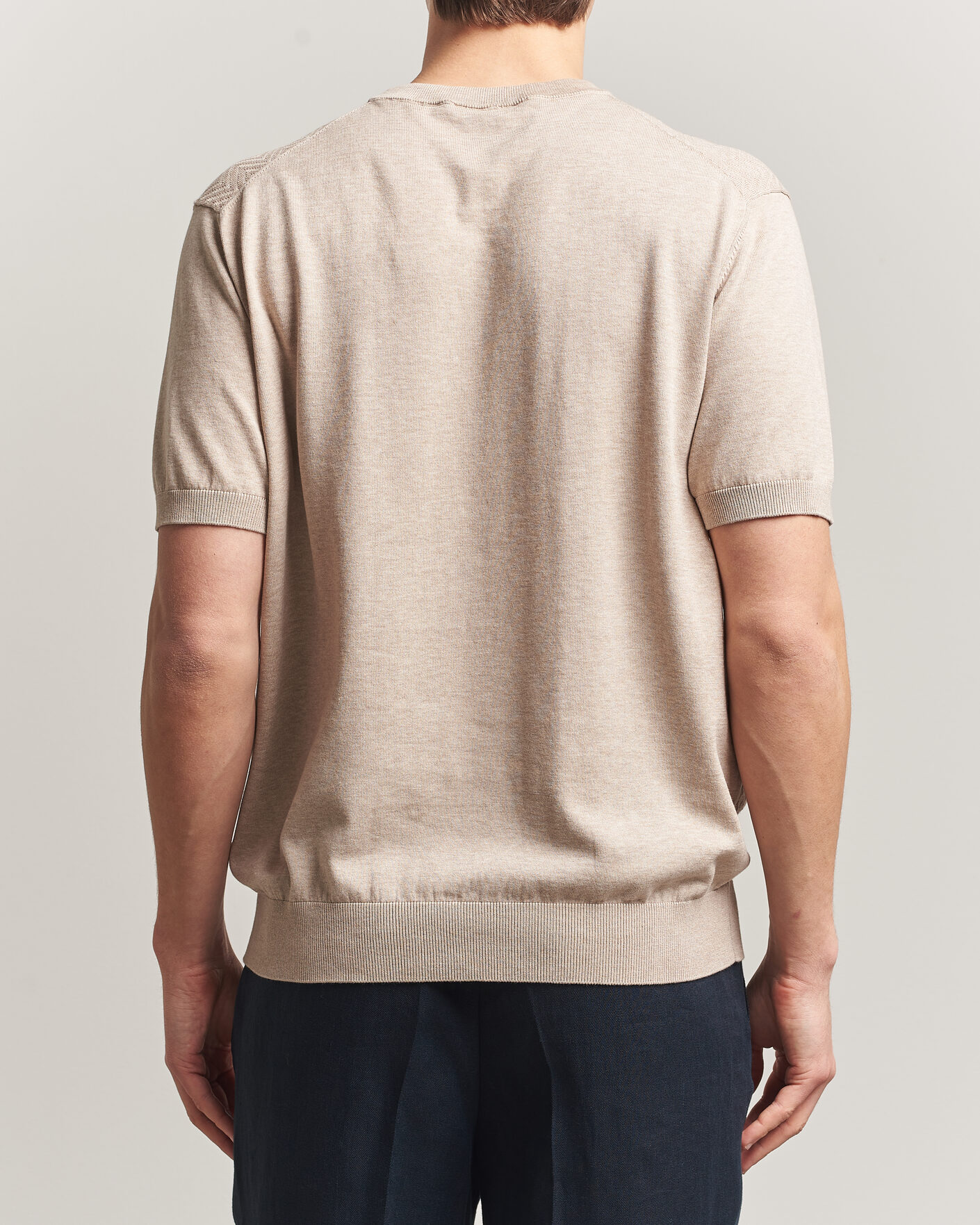 Herre | T-Shirts | Eton | Cotton Knitted Crew Neck T-Shirt Beige