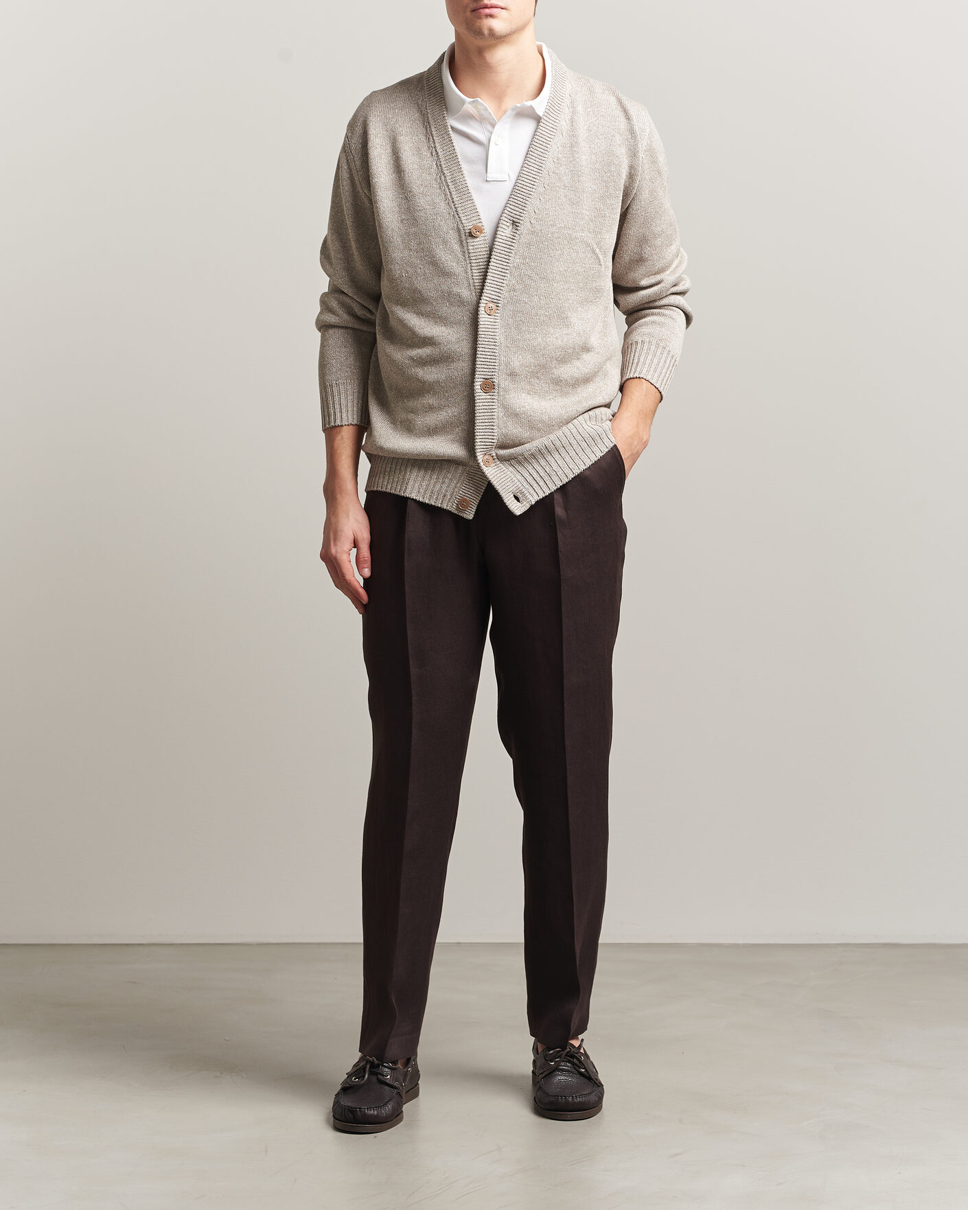 Herre | Gensere | Eton | Cotton Linen Knitted Cardigan Beige