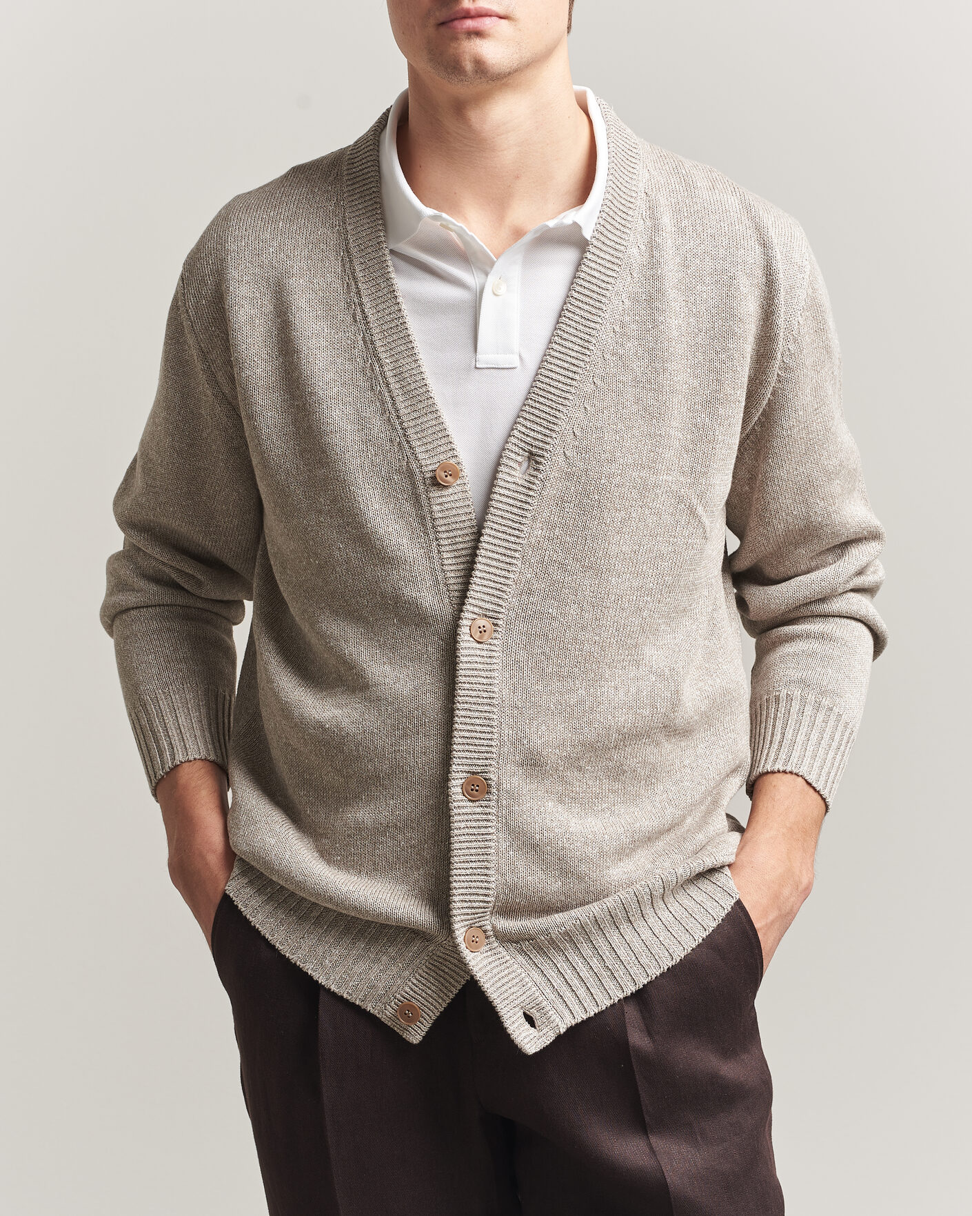 Herre | Gensere | Eton | Cotton Linen Knitted Cardigan Beige