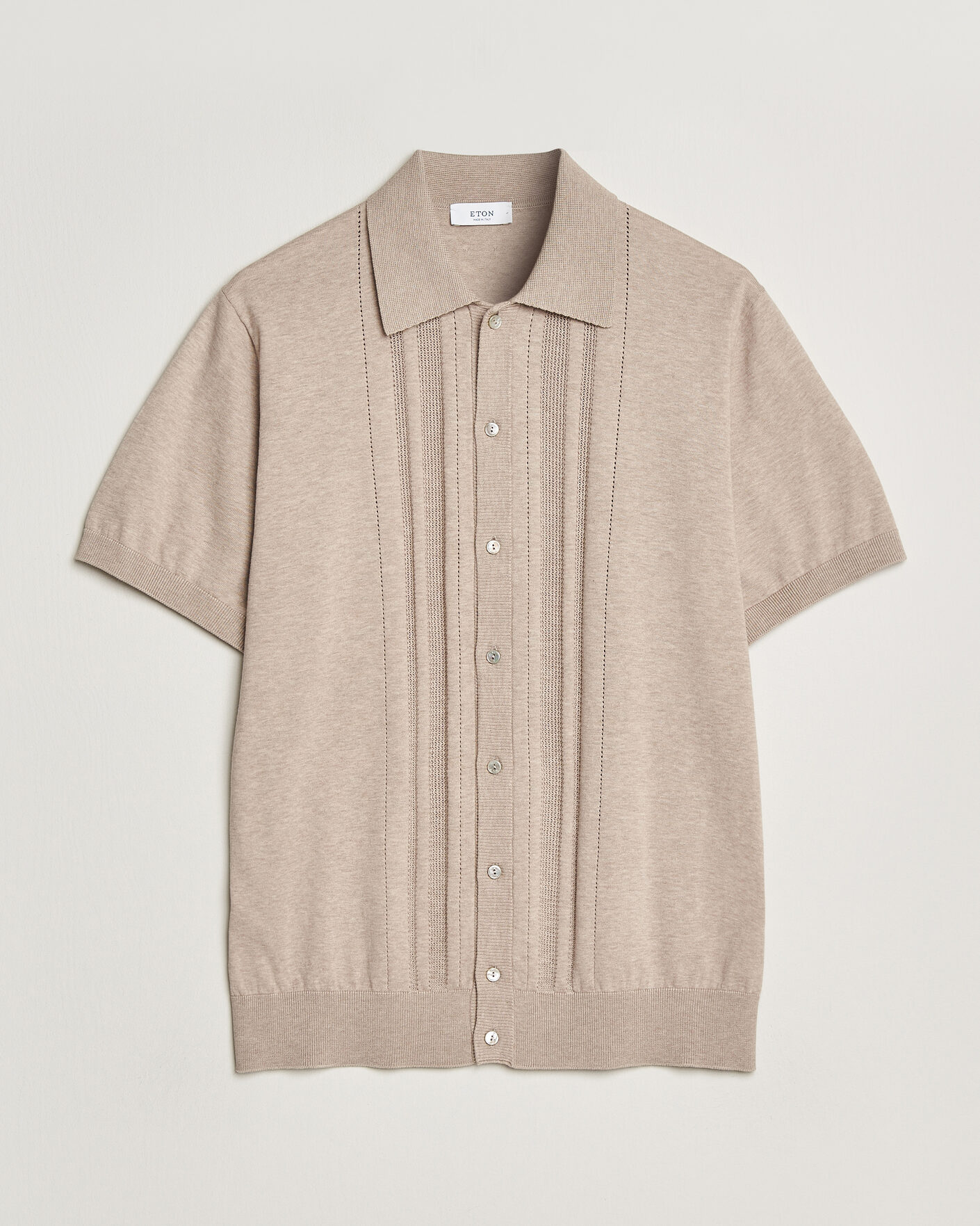 Herre | Skjorter | Eton | Cotton Structured Knitted Short Sleeve Shirt Beige