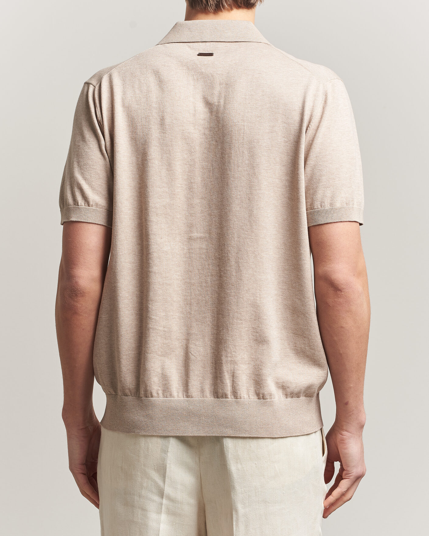 Herre | Skjorter | Eton | Cotton Structured Knitted Short Sleeve Shirt Beige