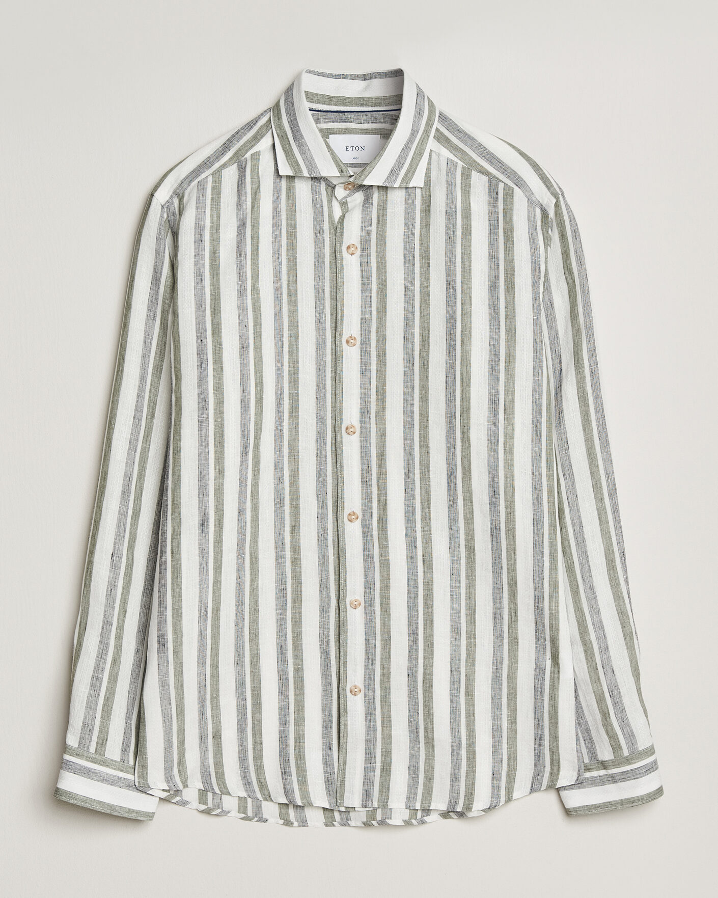 Herre | Skjorter | Eton | Casual Fit Striped Linen Shirt Dark Green