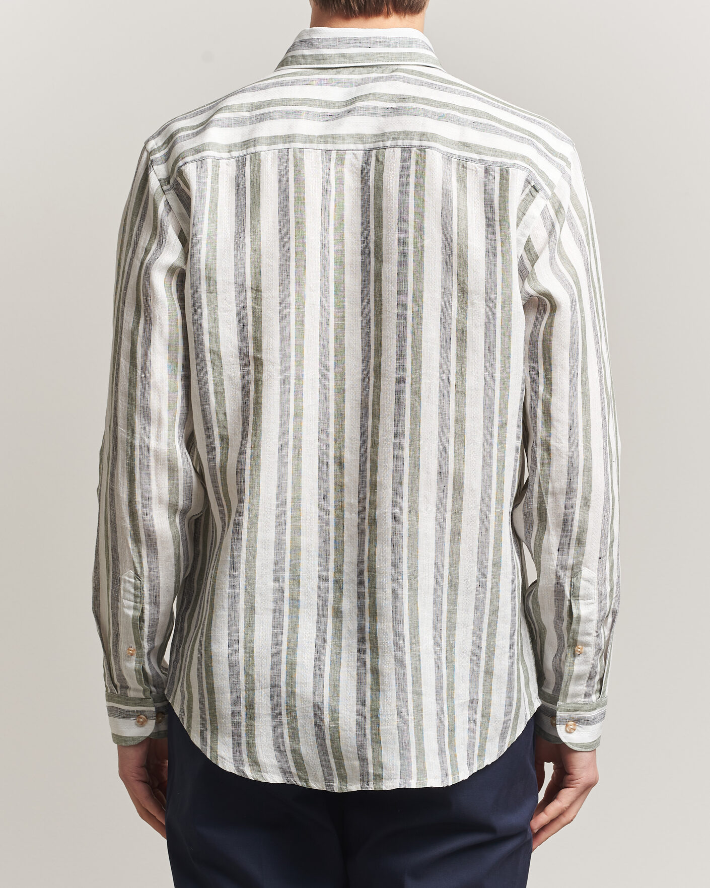 Herre | Skjorter | Eton | Casual Fit Striped Linen Shirt Dark Green