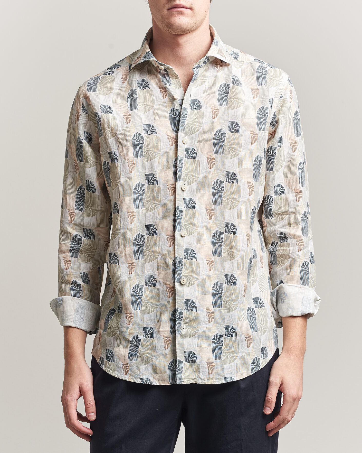 Herre | Skjorter | Eton | Casual Fit Printed Linen Shirt Multi