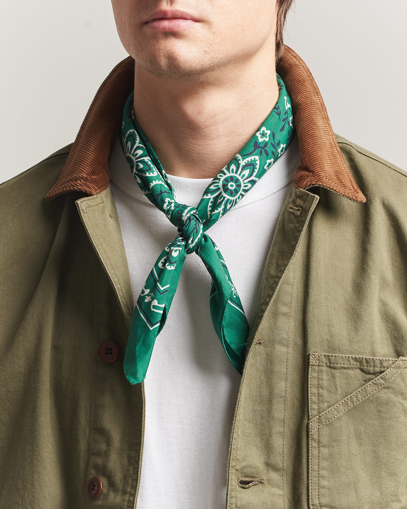 Herre | Scarves | Drake's | Classic Paisley Bandana Green