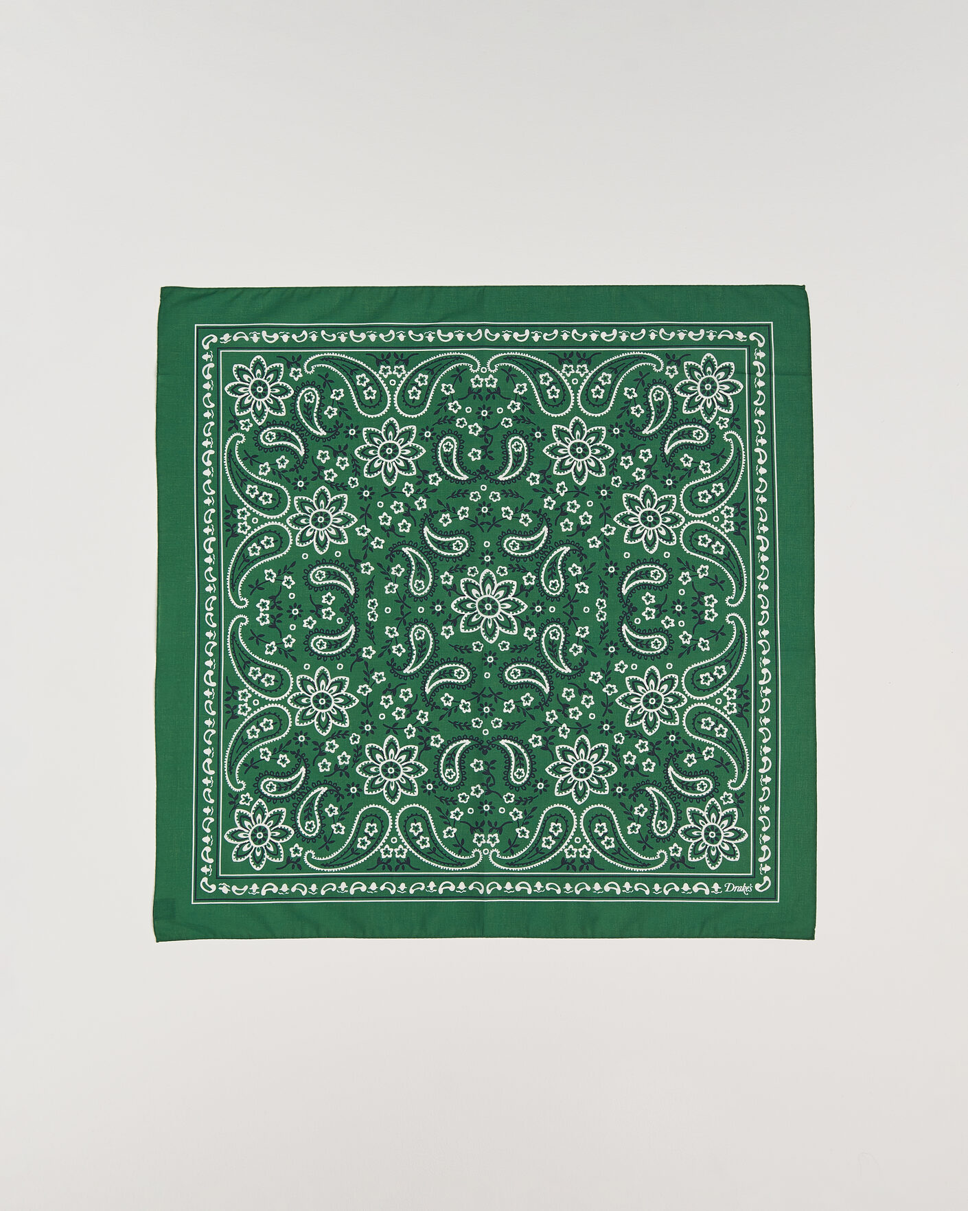 Herre | Scarves | Drake's | Classic Paisley Bandana Green