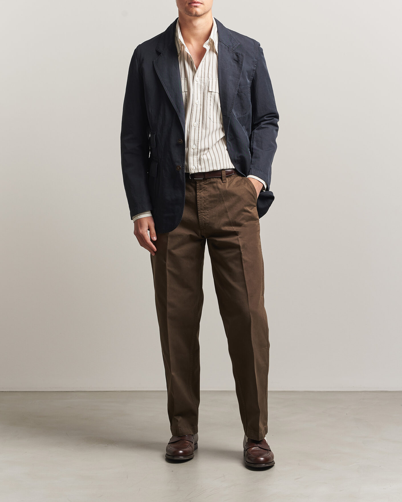 Herre | Bukser | Drake's | Peached Flat Front Cotton Chino Brown