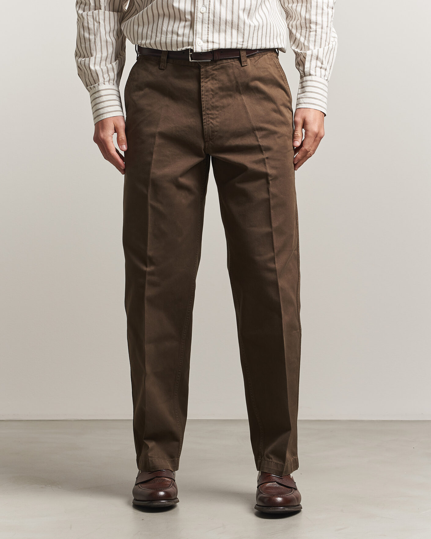 Herre | Bukser | Drake's | Peached Flat Front Cotton Chino Brown